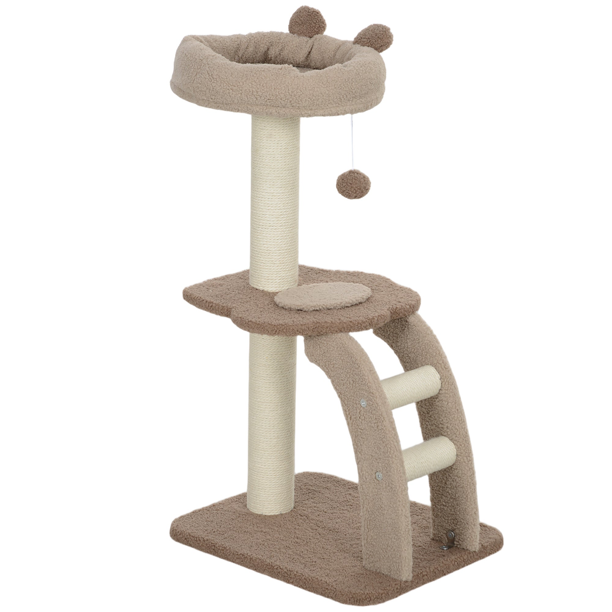 Cat Scratching Tree 88 cm Height Cat Tree Tower with Nest Platforms Hanging Ball Ladder and Sisal Post Brown