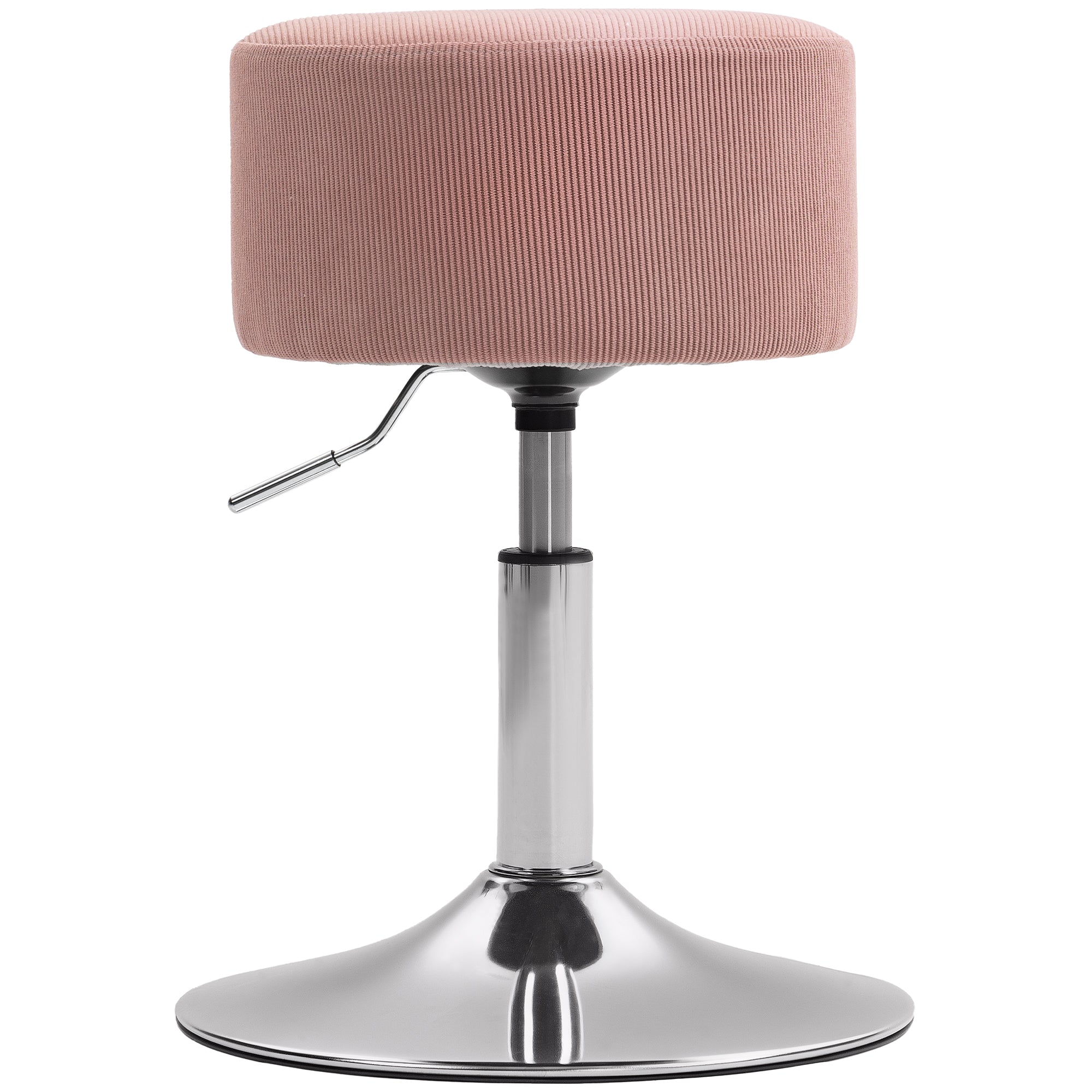 Bar Stool, Upholstered Bar Chair with Metal Frame, Corduroy Look, Height Adjustable Kitchen Stool with Footrest 360° Swivel Counter Stool for Kitchen, Living Room, Dining Room Pink