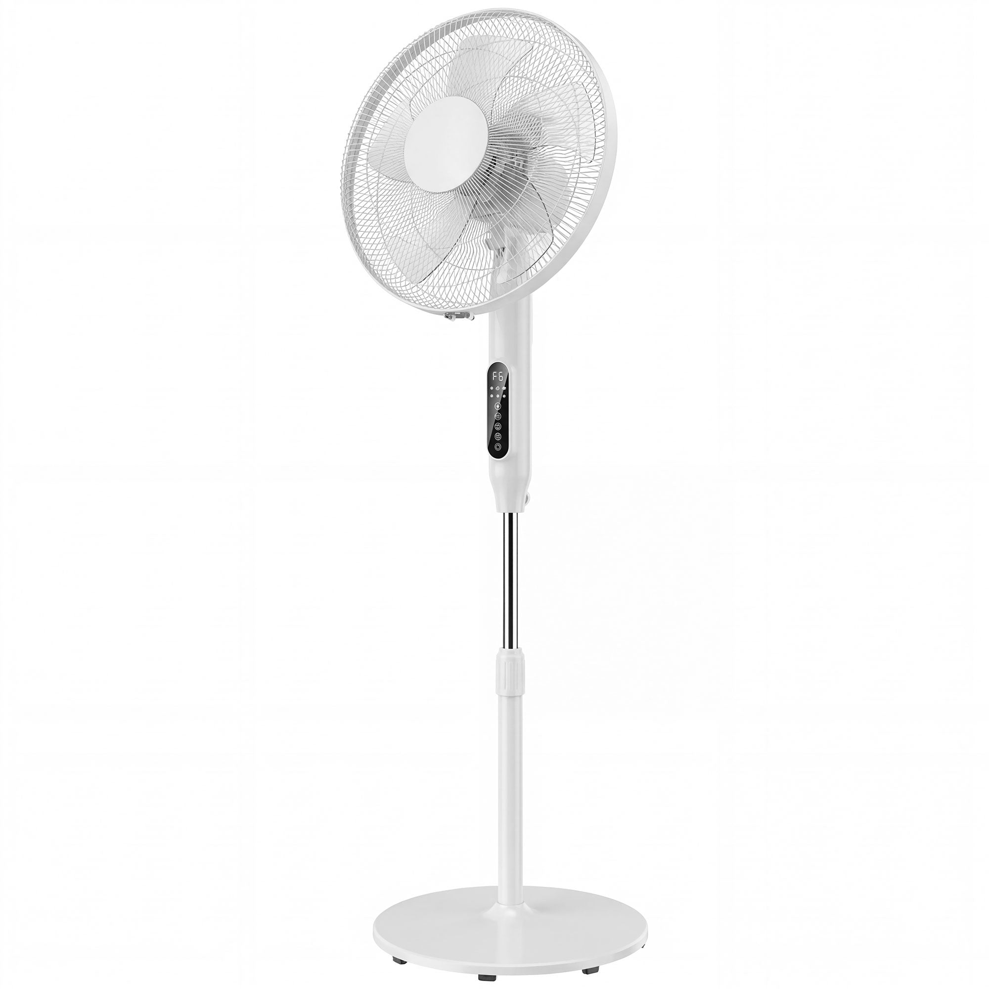 18" Smart Pedestal Fan — App & Remote, 3 Speeds/3 Modes, Adjustable 46.5–54.3 in Height, 15H Timer, Oscillating, White
