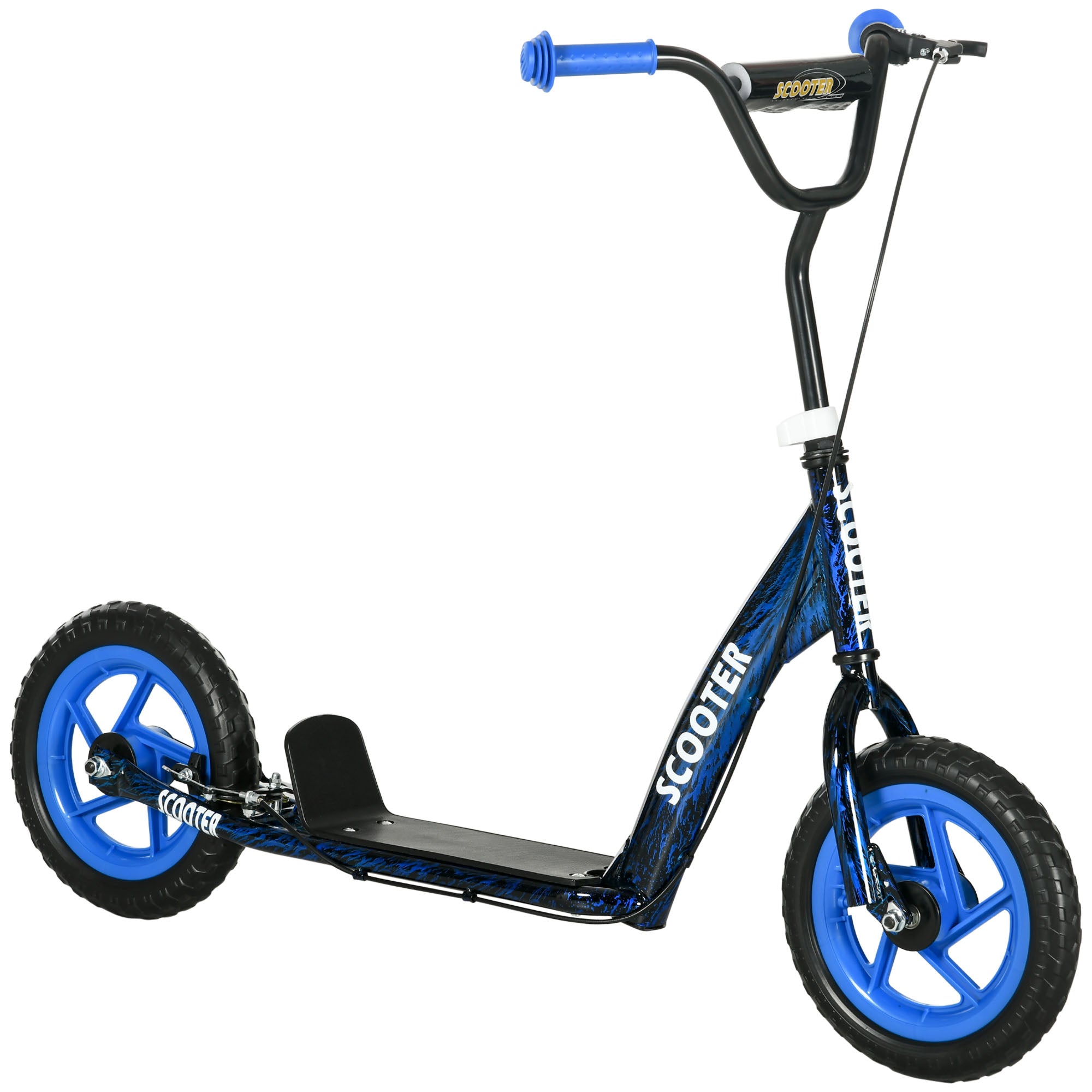 Children's Scooter with Large Wheels for 6-12 Year Olds Adjustable Height Rear Brake Kickstand Blue