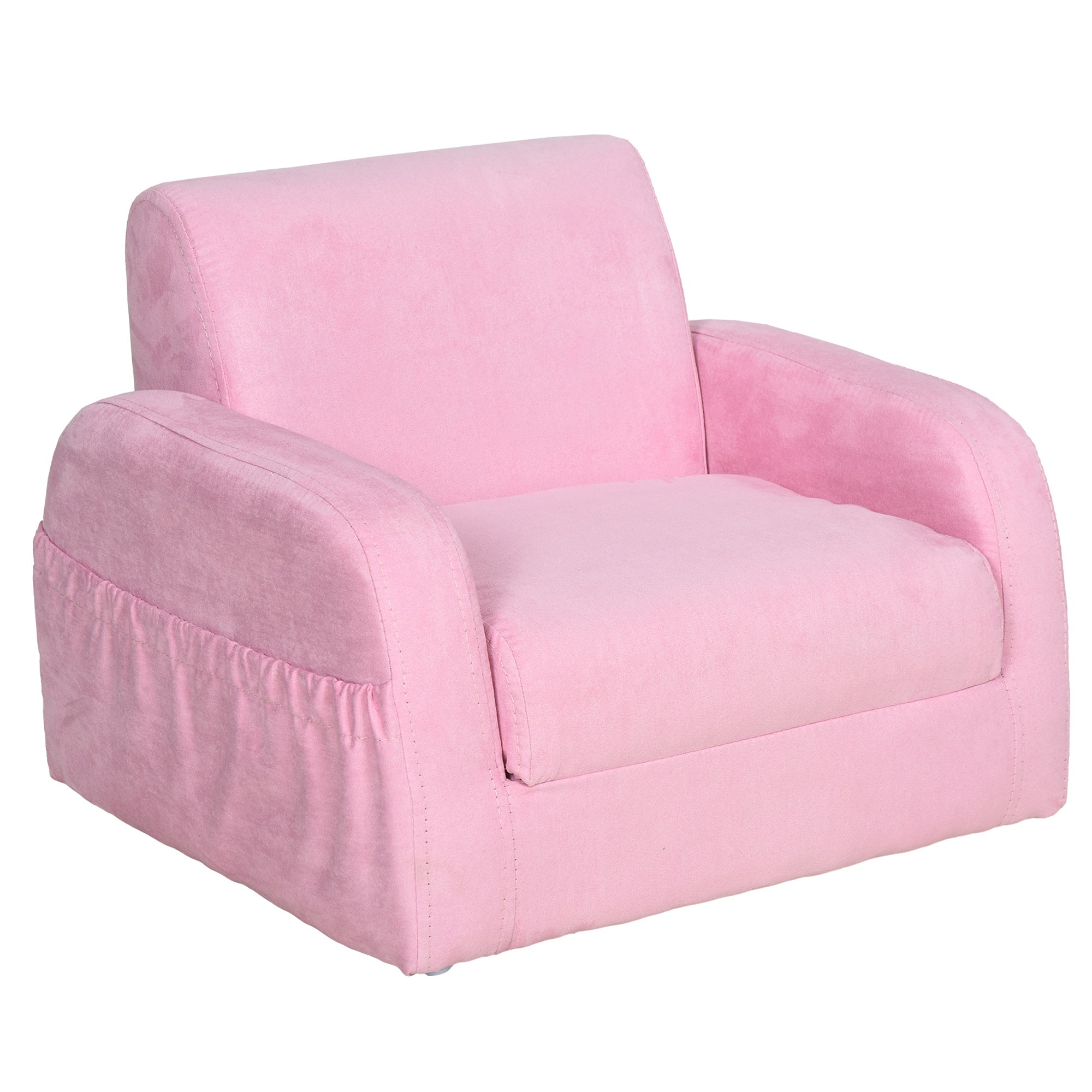 Kids Sofa for 3-Year-Olds Transformable 2-in-1 Children's Folding Bed with Armrests Wide Padded Seat 47x45x38 cm Pink