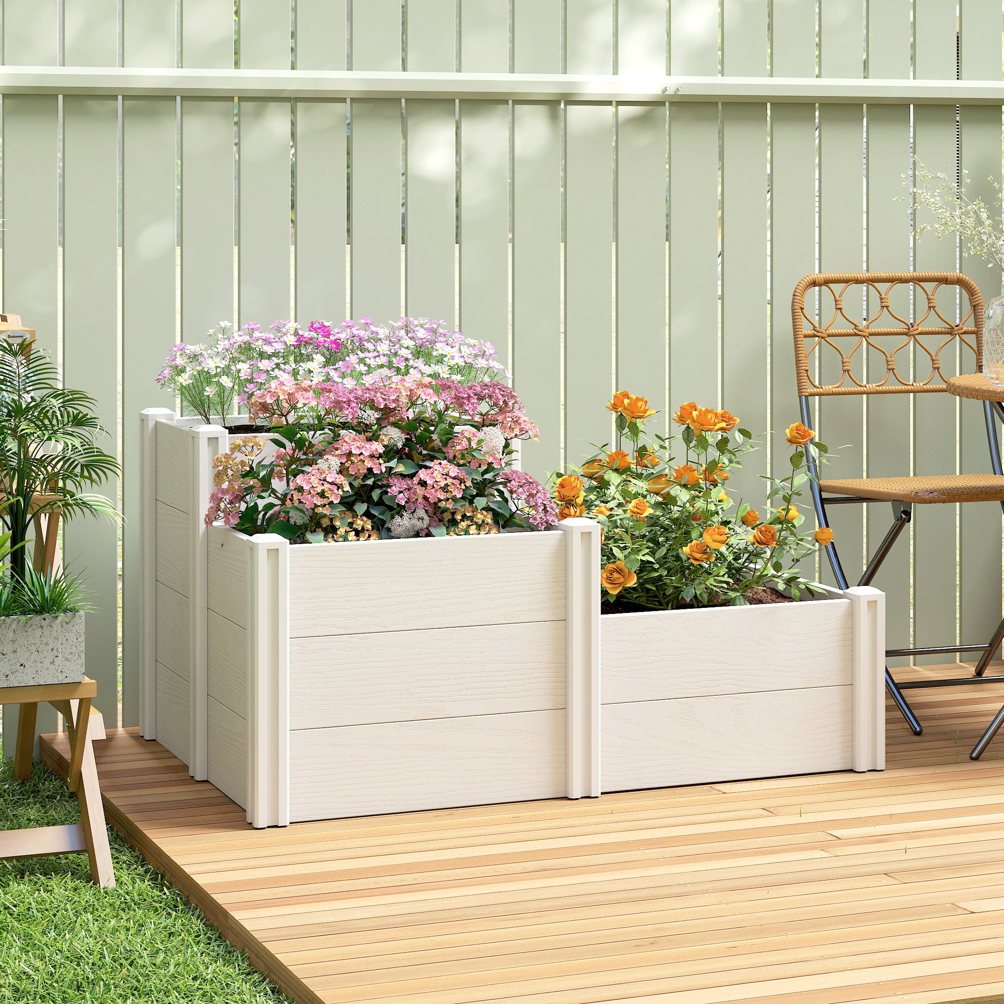 3-Tier Stackable Raised Garden Bed with Open Bottom – Modular Vinyl Planter Box for Garden & Balcony, 47.2 x 31.5 x 25.2 in, White
