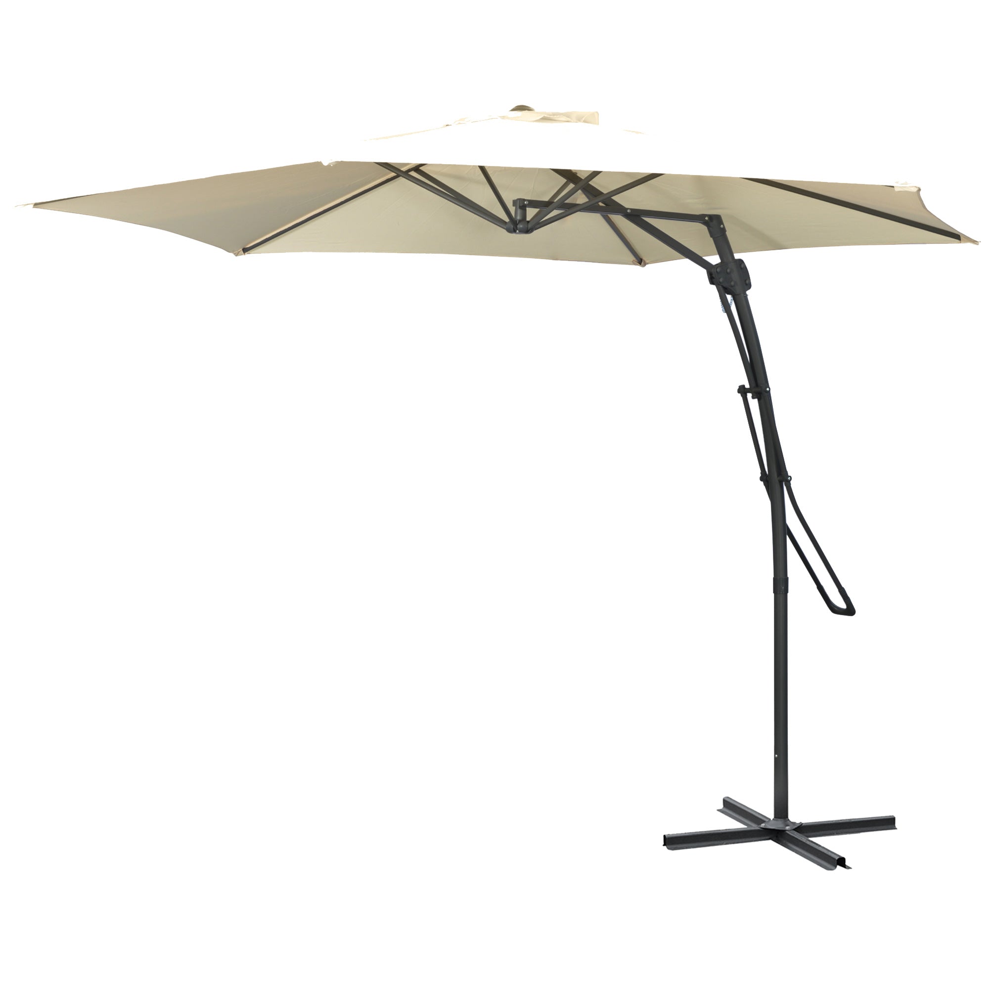 Offset Patio Umbrella Ø293 cm (9.6 ft) with Crank, Cross Base — Water-Resistant, Wind-Resistant, UV Protection, Cream