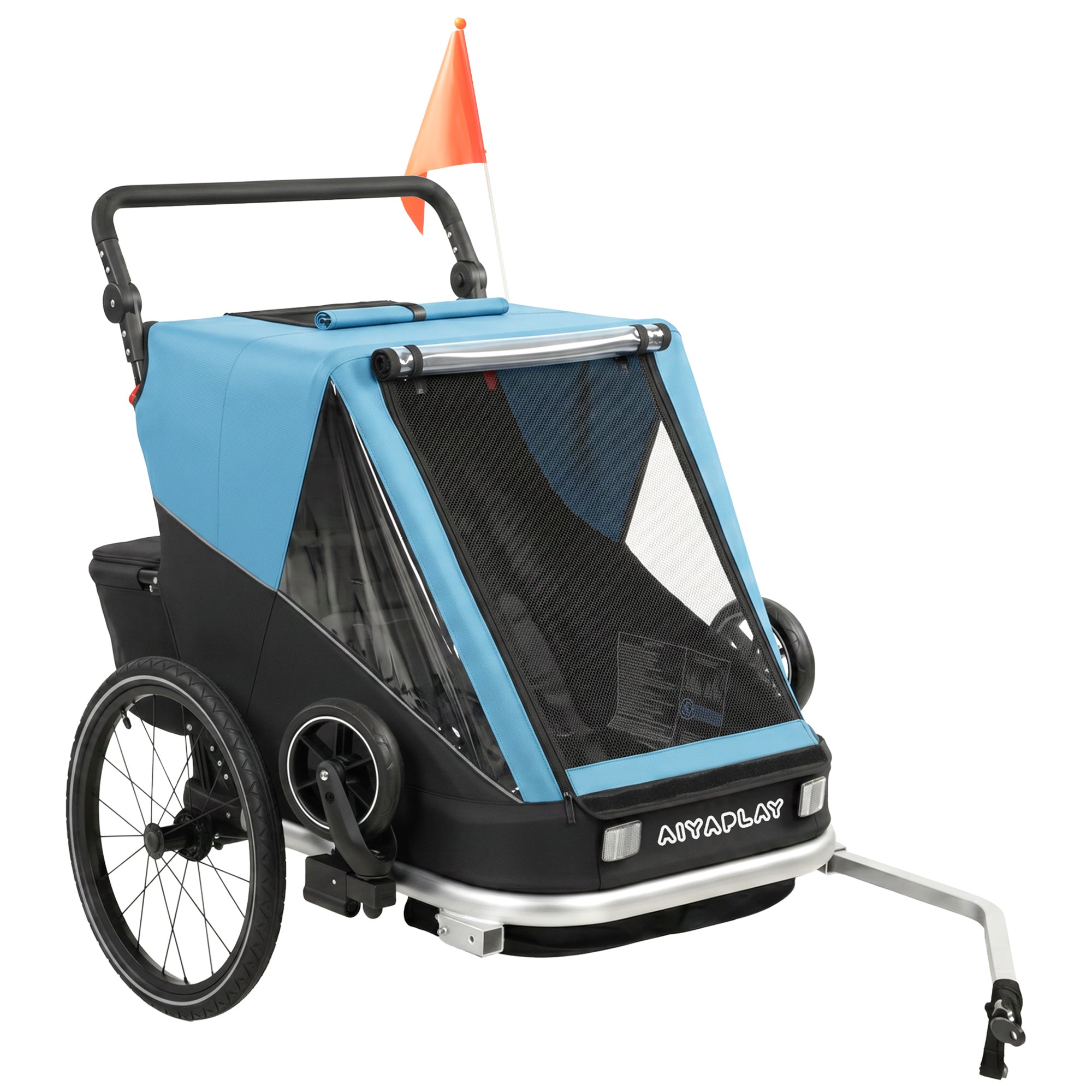 2-in-1 Foldable 2-Seat Bike Trailer & Stroller — 5-Point Harness, Safety Flag, for Children from 12 Months (Max 18 kg / 40 lb)
