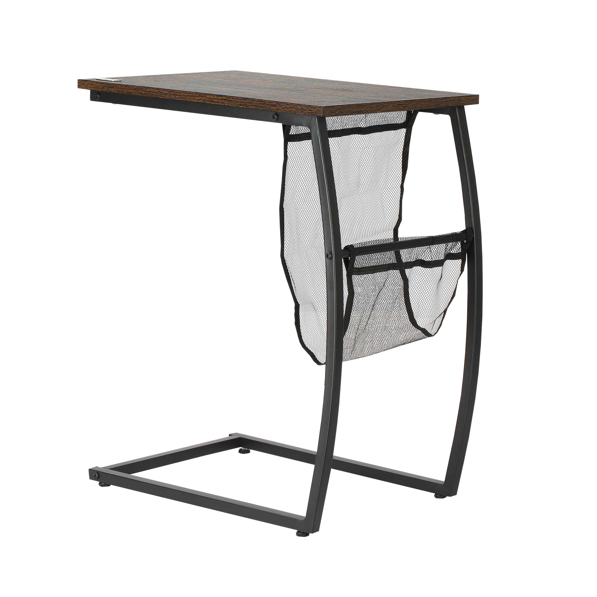 Side Table for Sofa and Bed Small C-Shaped Side Table with Storage Pocket Industrial Style for Living Room 53x35x64.5 cm Rustic Brown