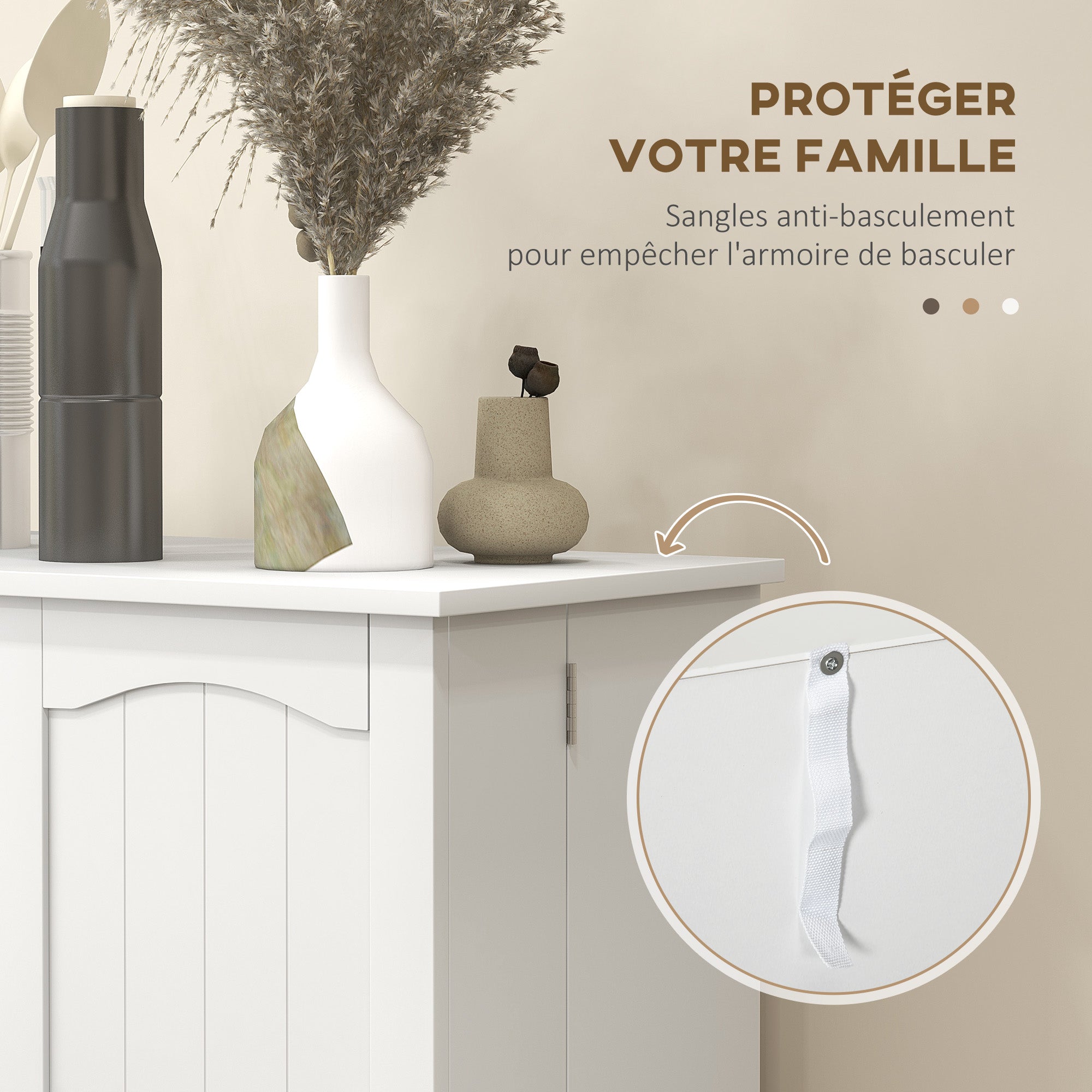 Kitchen Cabinet Buffet Cupboard Modern Storage Cabinet with Adjustable Shelves and 12 Spice Racks, Pantry for Dining Room, Living Room, 60 x 30 x 104 cm, White