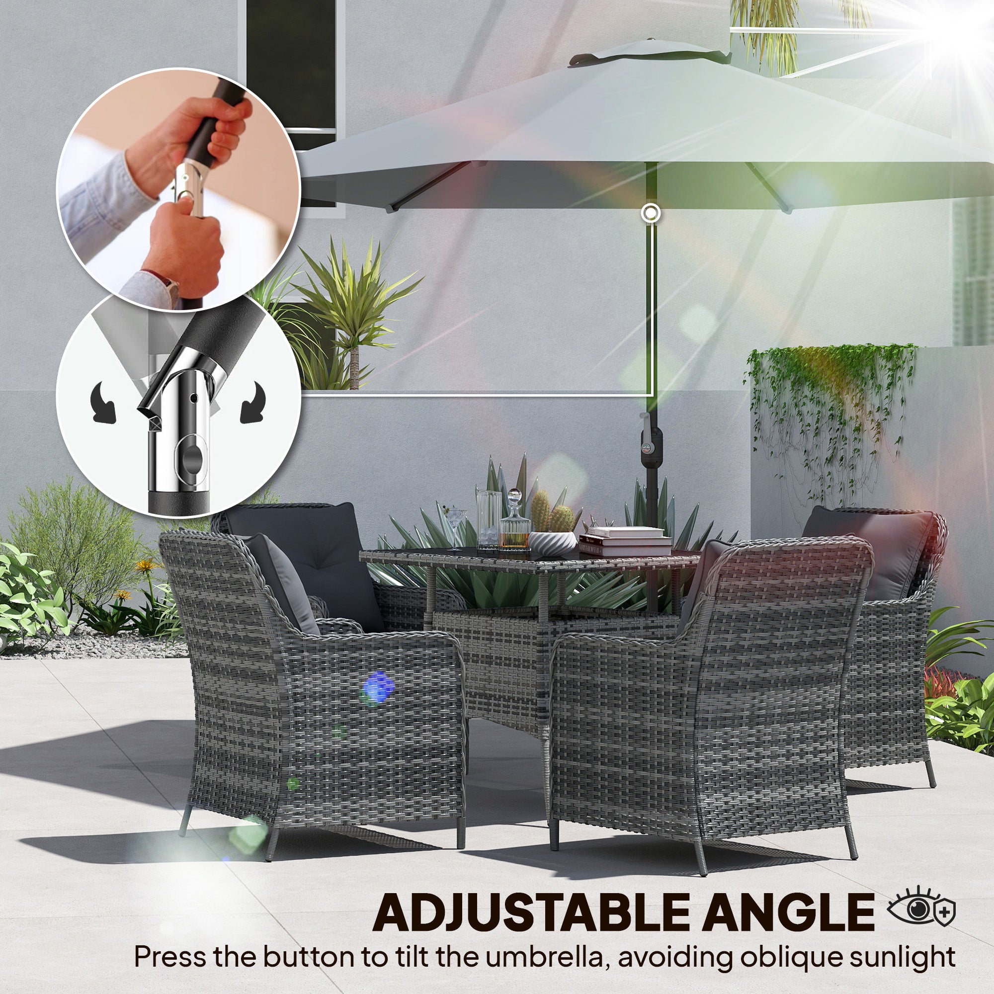 9.7 ft (295 cm) Tilting Patio Umbrella with Crank and Cover — Wind-Resistant, Vented Market Umbrella for Garden, Balcony, Terrace, Gray