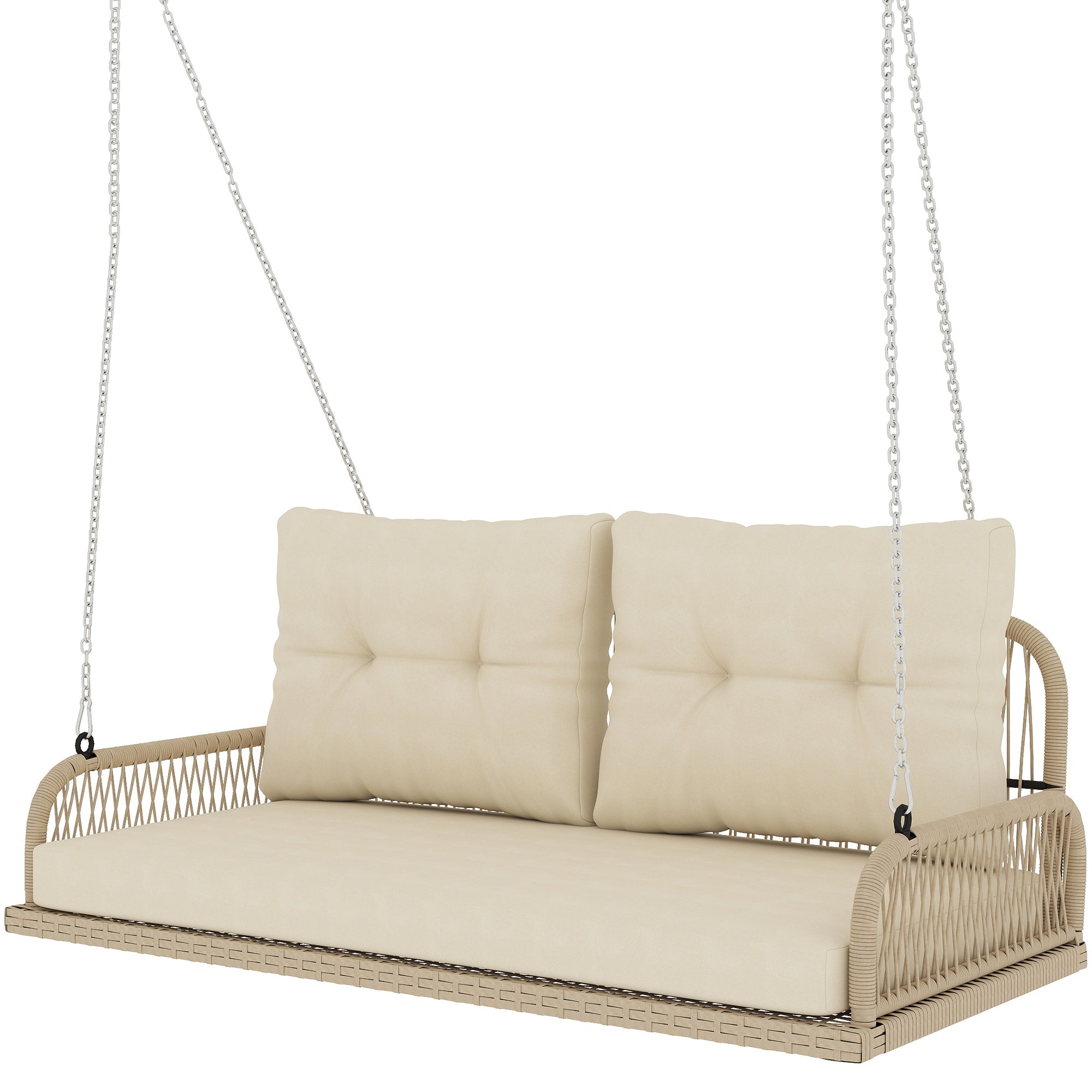 Hollywood Swing 2-Seater Rattan Garden Swing with Cushions Chain Hanging Bench up to 240 kg Load Capacity Swing Bench Garden Bench for Garden Balcony 115 x 66 x 44 cm Beige