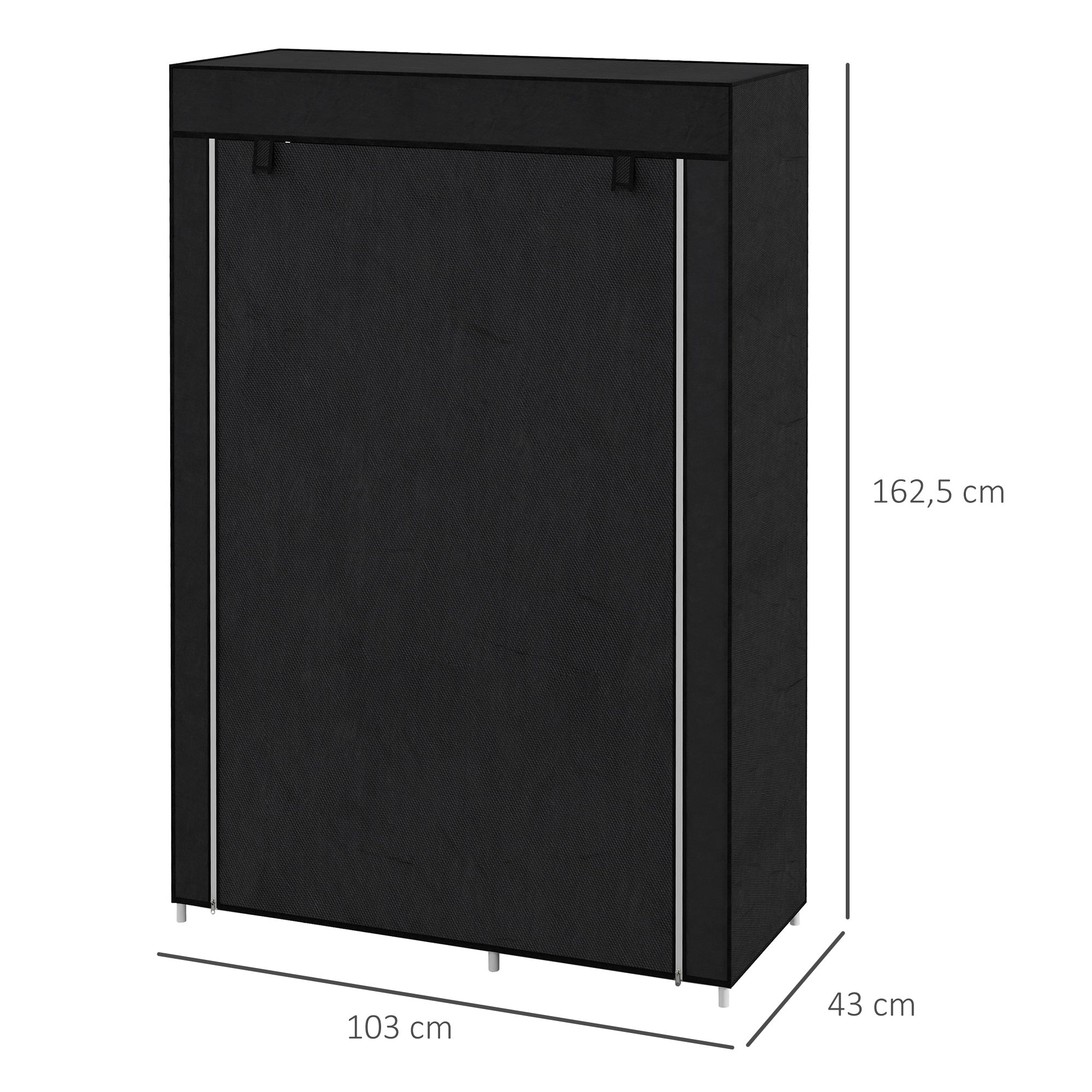 Wardrobe Fabric Wardrobe with 6 Shelves, Clothes Rail, Zipper Folding Wardrobe for Dressing Room Bedroom, 103 x 43 x 162.5 cm, Black