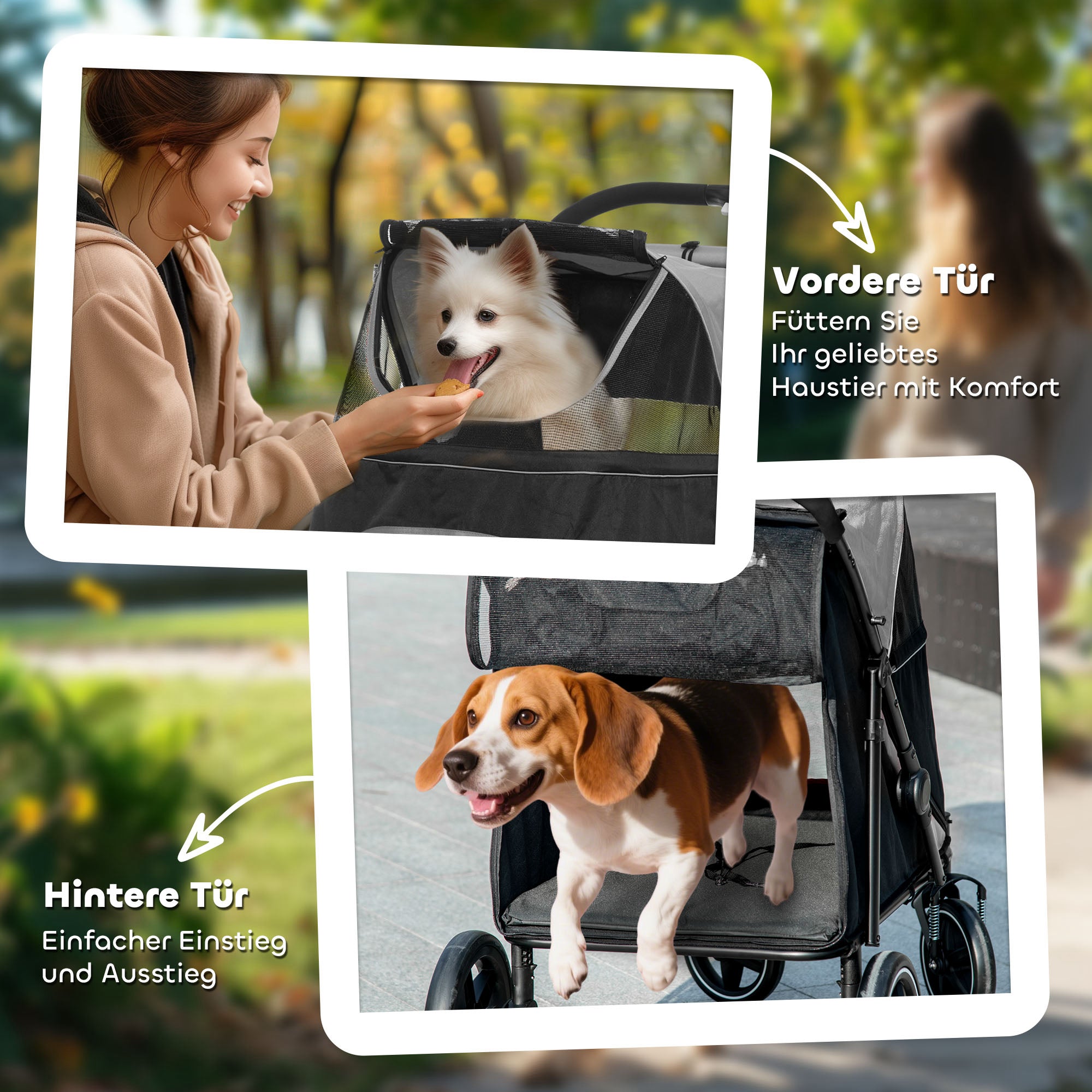 Dog Stroller, Dog Stroller with Cushion, Foldable Dog Trolley, Cat Stroller for Large and Medium Dogs, Dog Trolley with Mesh Window, Safety Leashes, Bag, Oxford Fabric, Gray