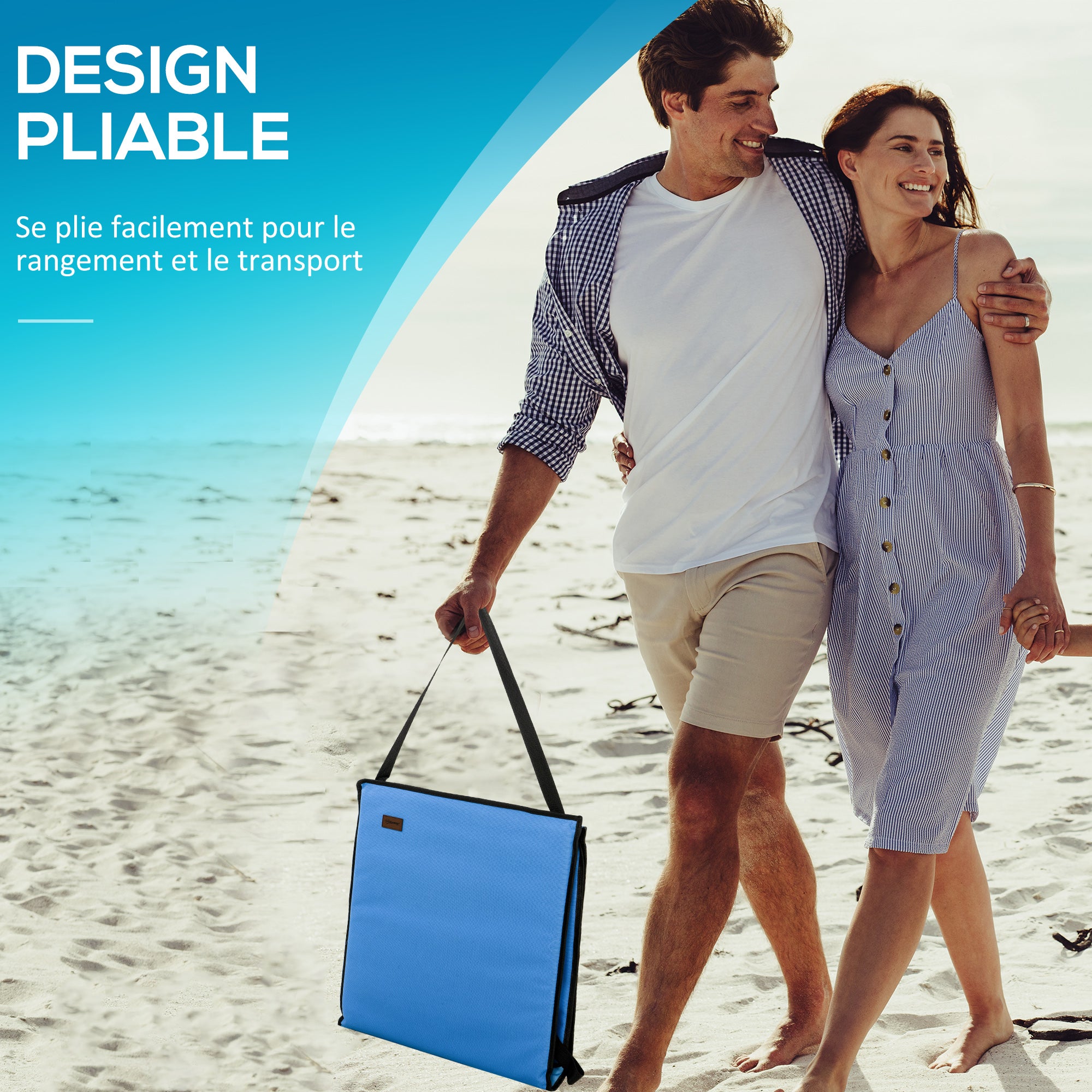 Set of 2 Padded Beach Mats - Beach Mattress - Beach Mats - Multi-Position Reclining Backrest - Included Carrying Bag - Blue Oxford Steel