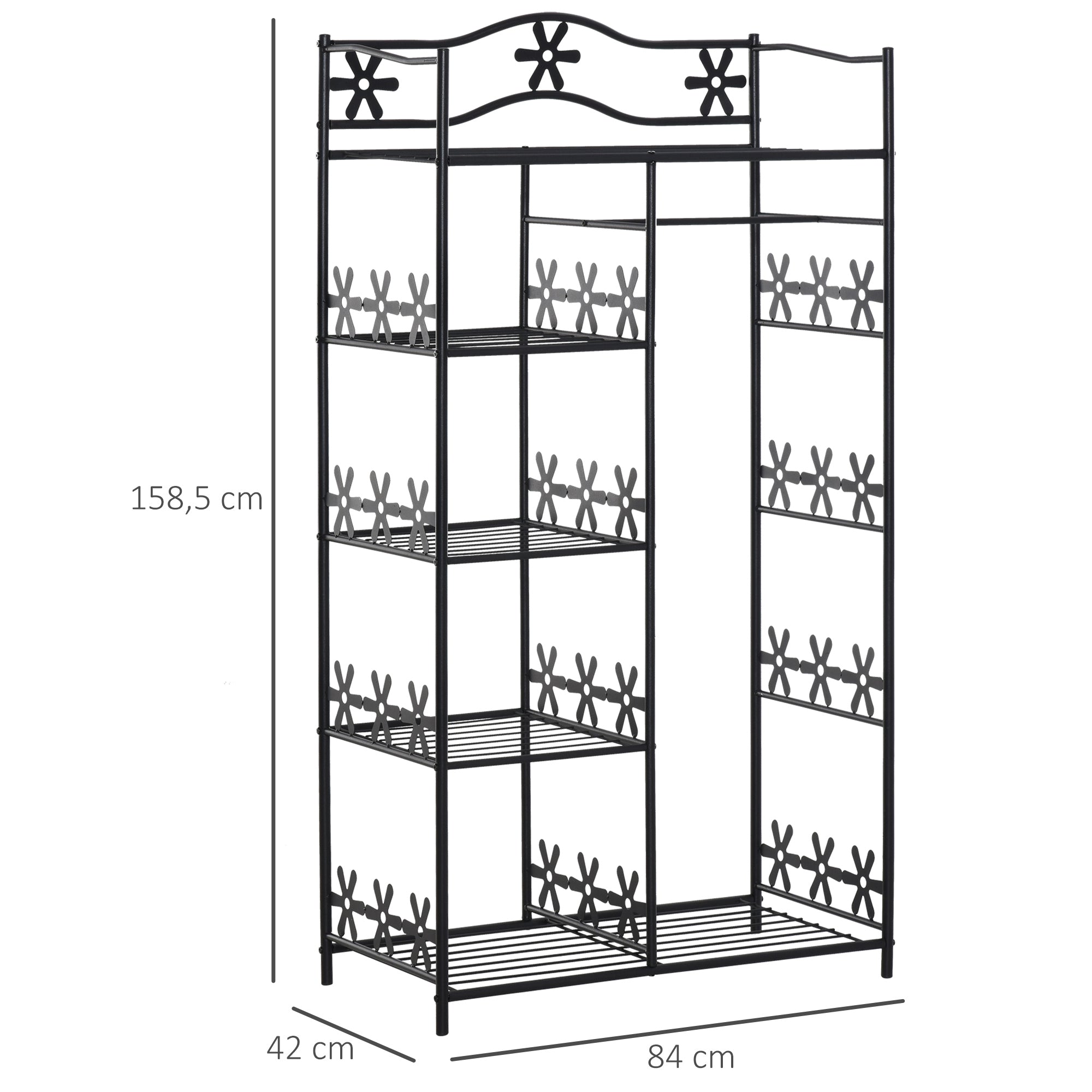 Adult Bedroom Wardrobe Clothing Dressing Multi Storage 5 Shelves 84L x 42W x 159H cm Metal Black 2 White Curtains