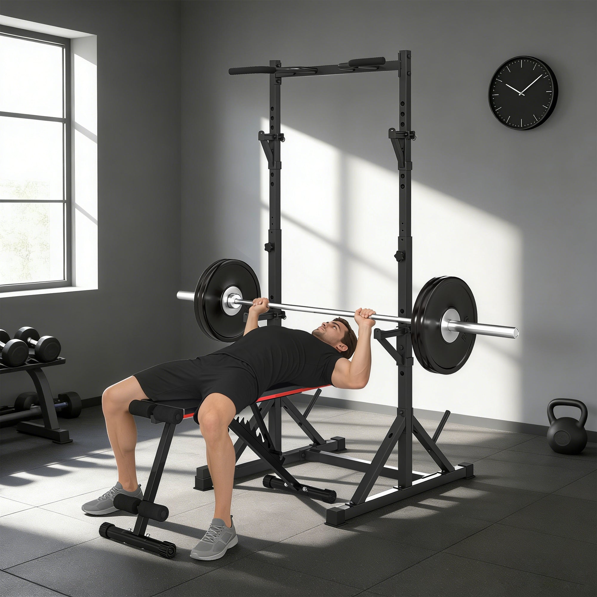 SPORTNOW 2-Level Barbell Rack – Steel Squat Rack with Plate Storage, Up to 200 kg Load