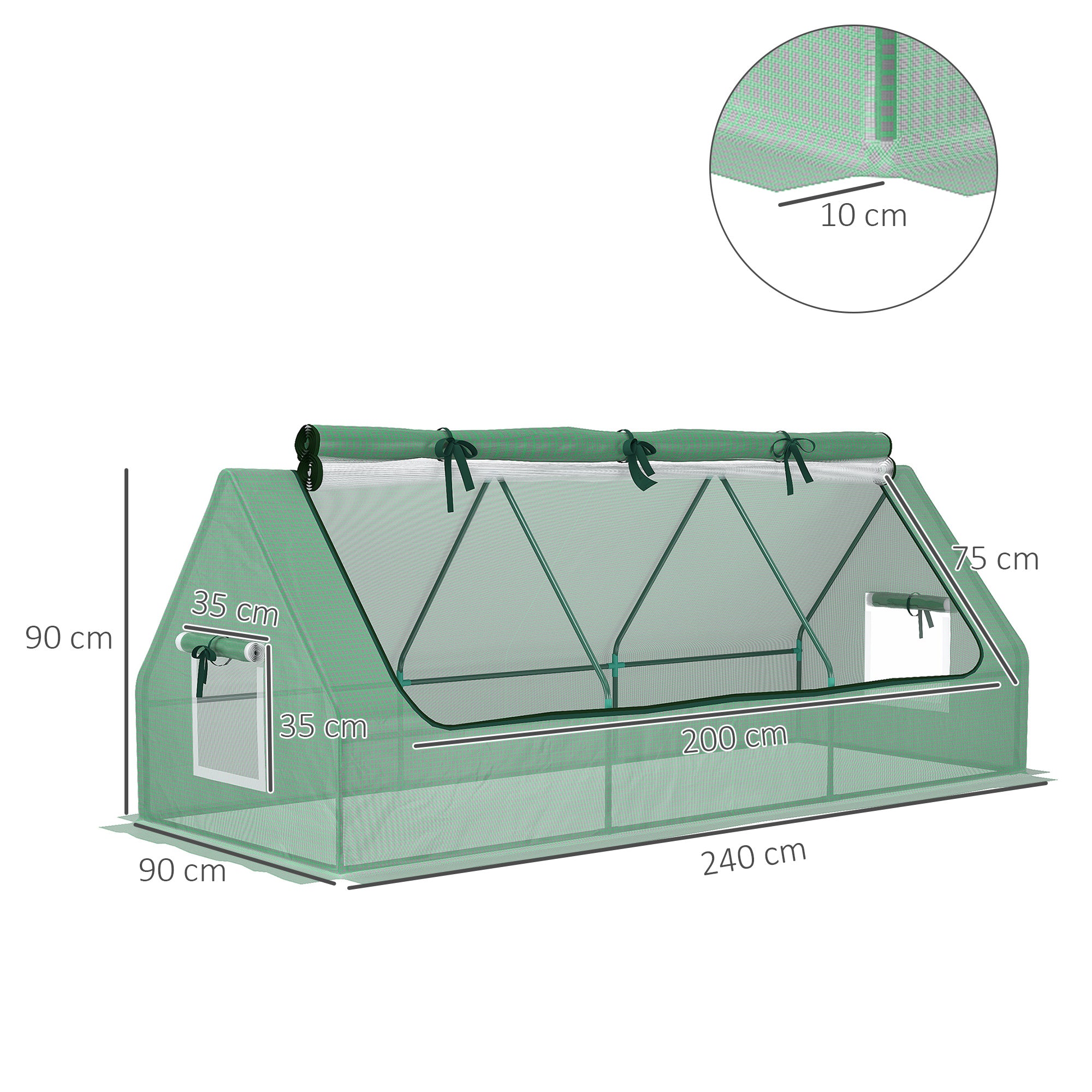 Greenhouse with Windows, PE Grid Film, UV Resistant Foil Greenhouse Made of Steel, Greenhouse for Balcony, Garden 240x90x90cm, Tomato Greenhouse for Vegetables, Flowers, Plants, Green