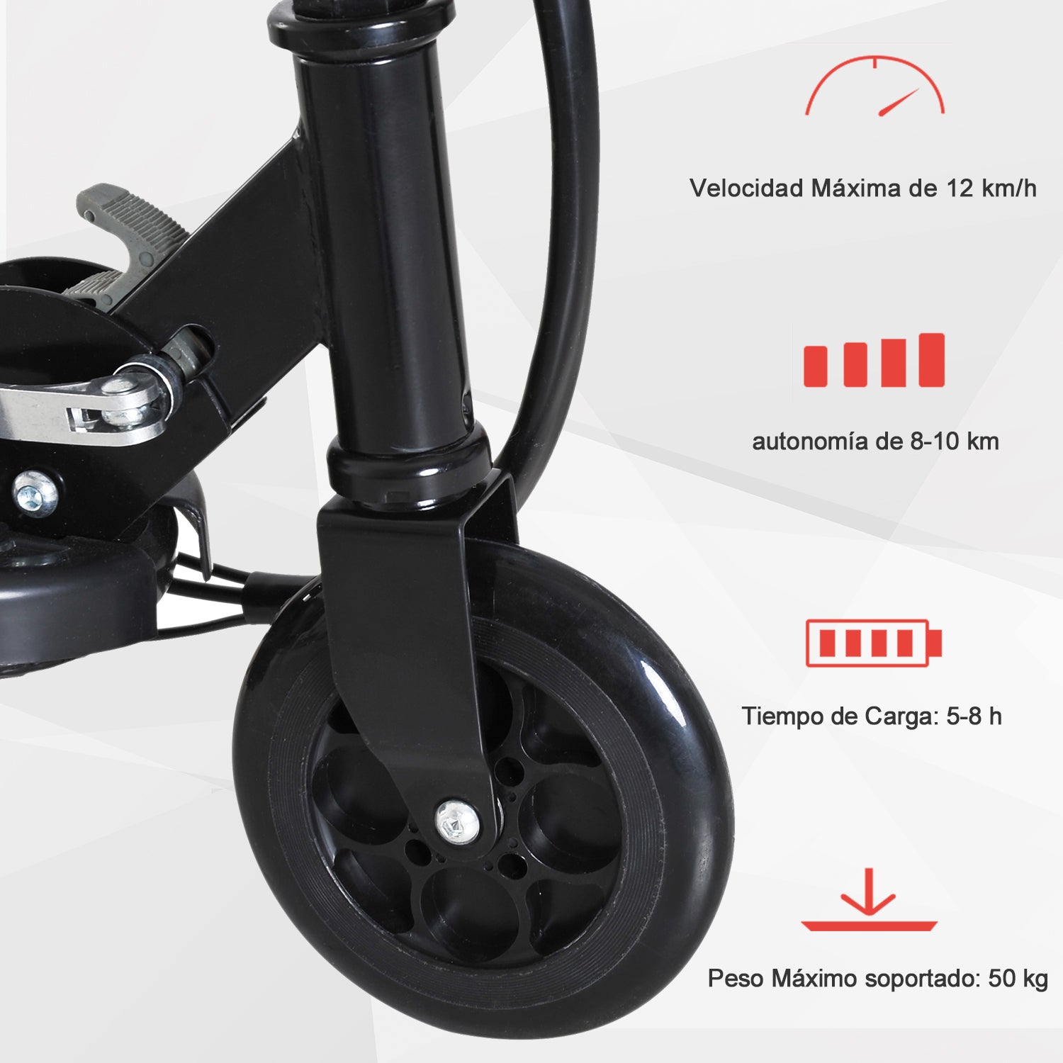 Electric Scooter for Kids 7+ Years Foldable Scooter with Adjustable Height Rechargeable 24V Battery Speed up to 12 km/h and Brake Load 50 kg 74x36x82.5-92.5 cm Black