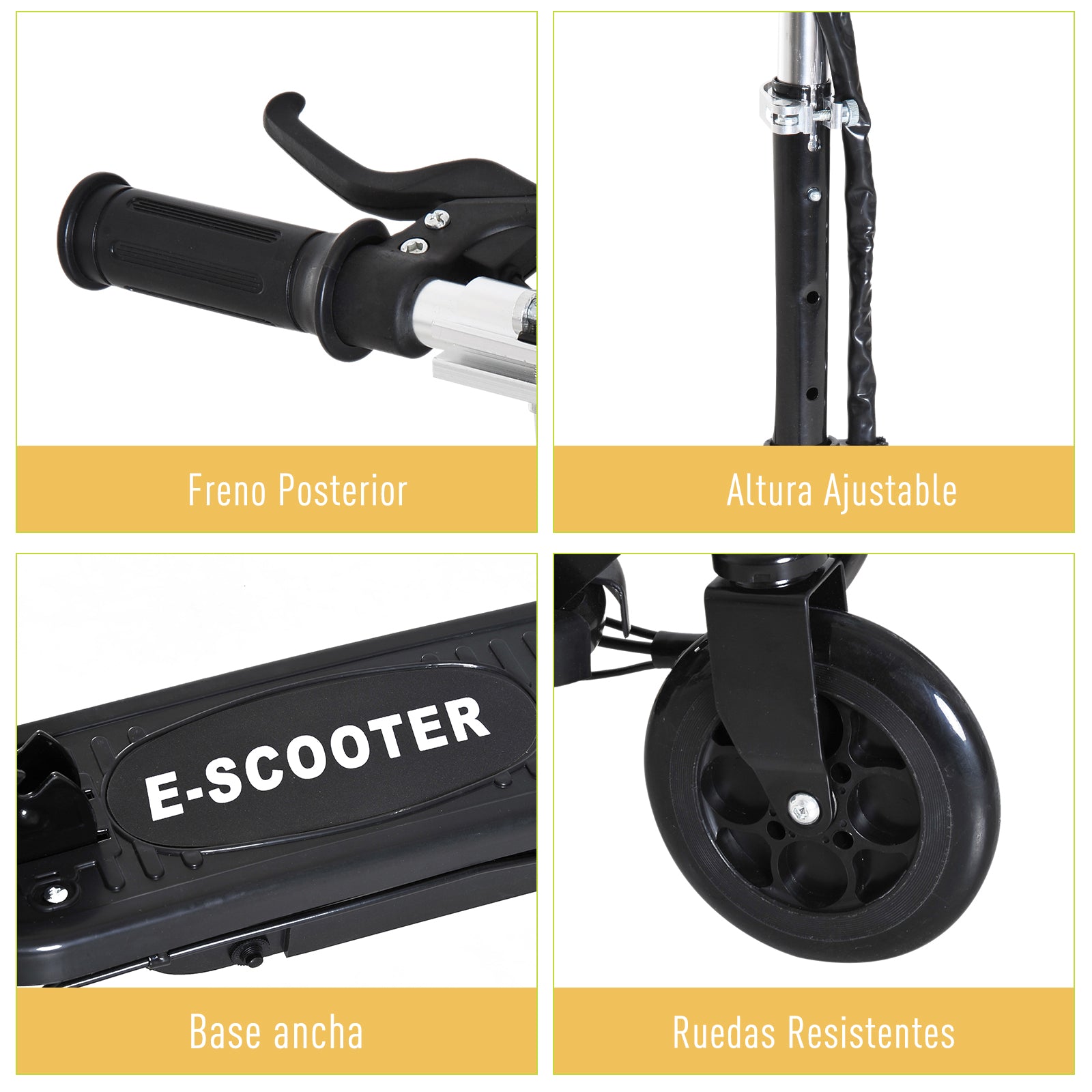 Electric Scooter for Kids 7+ Years Foldable Scooter with Adjustable Height Rechargeable 24V Battery Speed up to 12 km/h and Brake Load 50 kg 74x36x82.5-92.5 cm Black