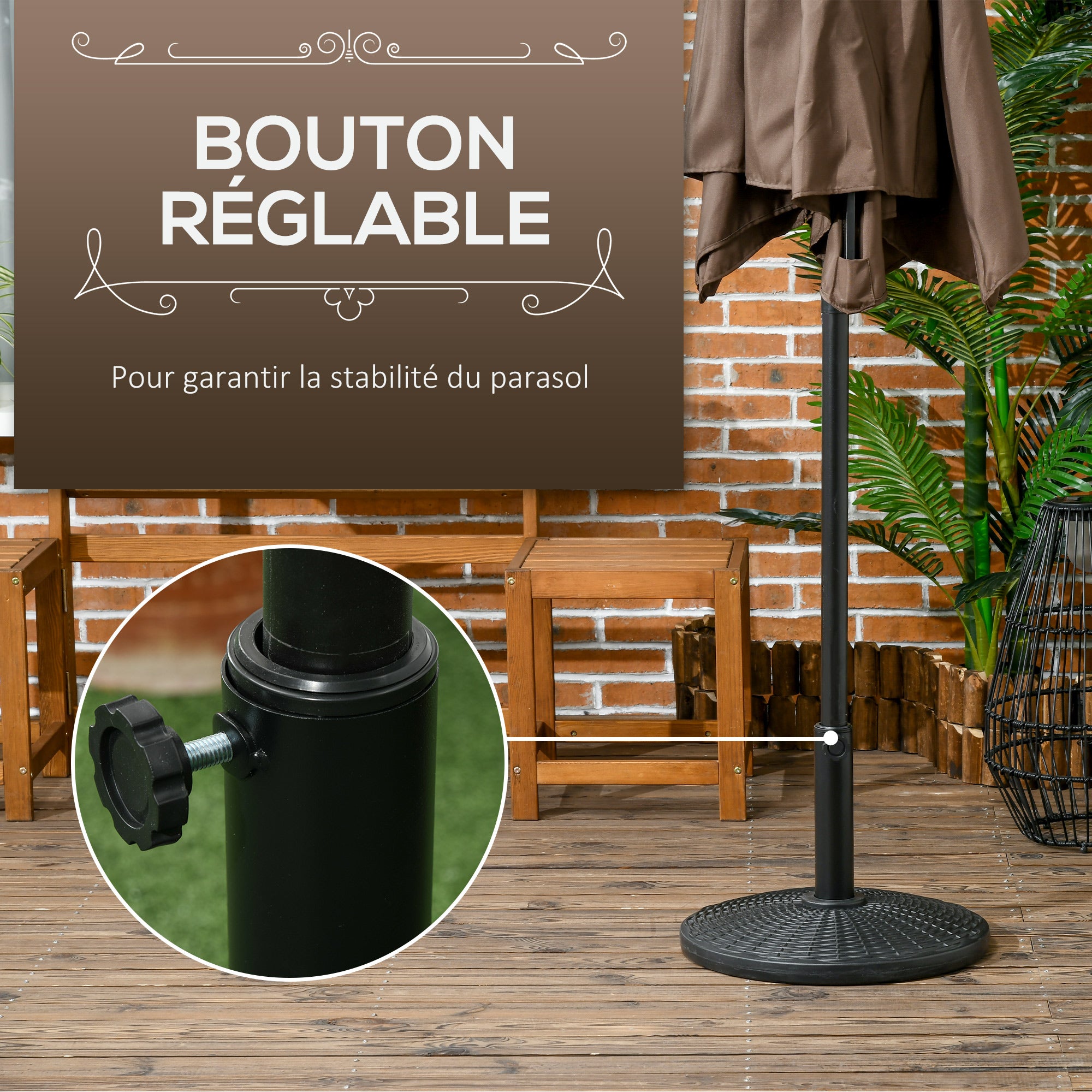 Round Parasol Base Weight Stand Ø 44.5 x 32 cm net weight 12.5 KG HDPE and black cement