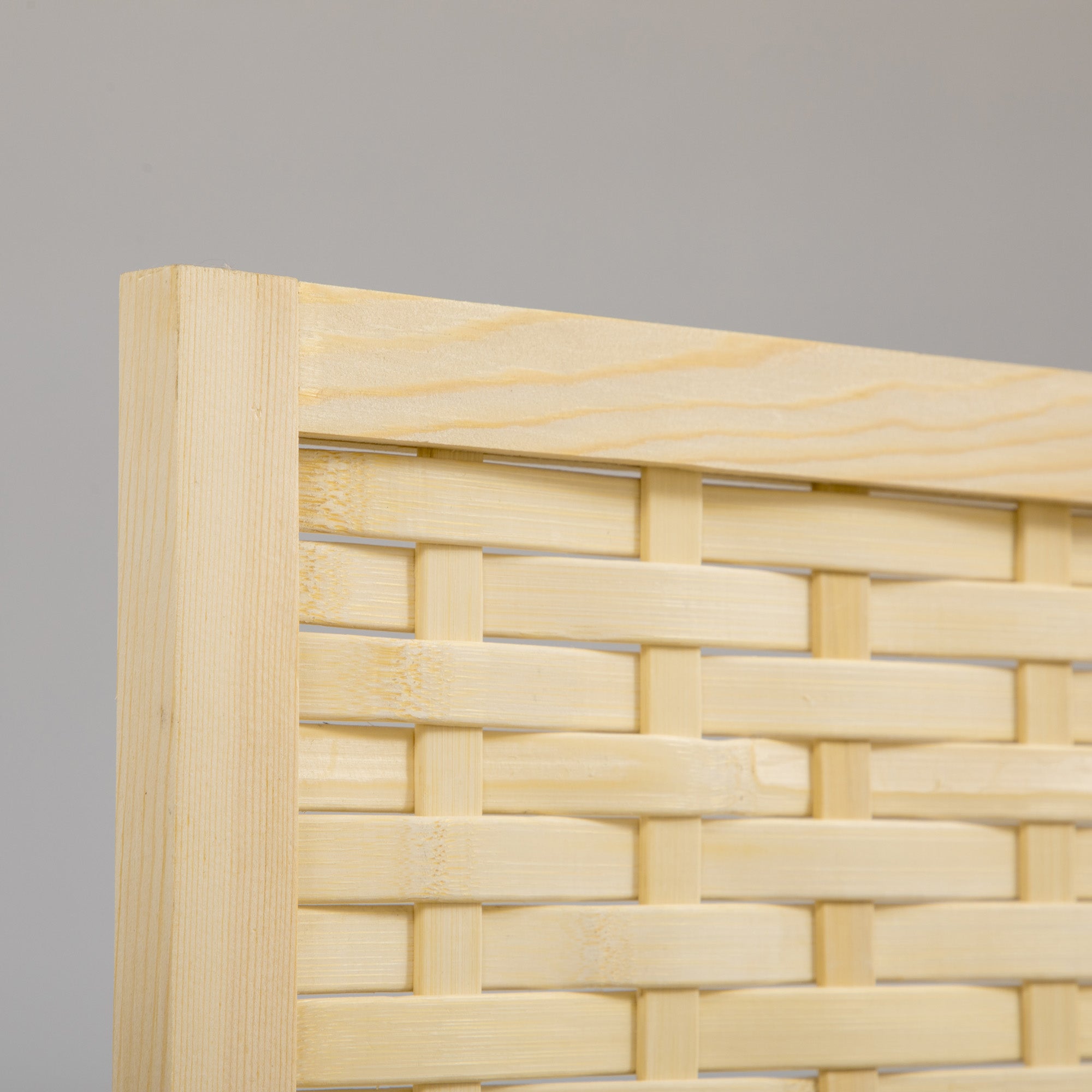 Indoor 4-Panel Wooden and Bamboo Woven Screen Divider, Folding Space-Saving Partition, Height 170cm, Natural