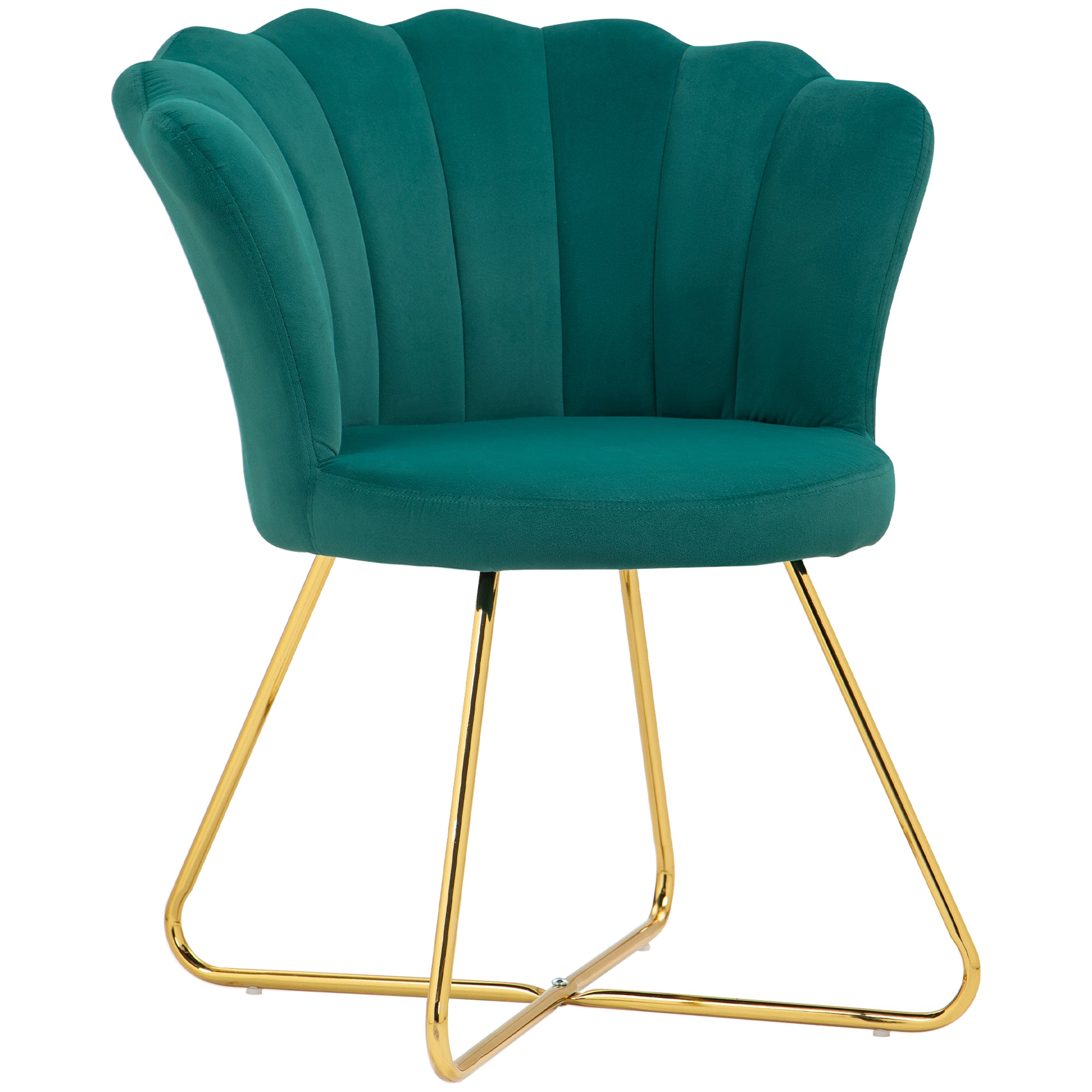 Shell Chair Velvet Dressing Chair Lounge Chair with Steel Legs for Living Room and Bedroom 69 x 64 x 80 cm Dark Green