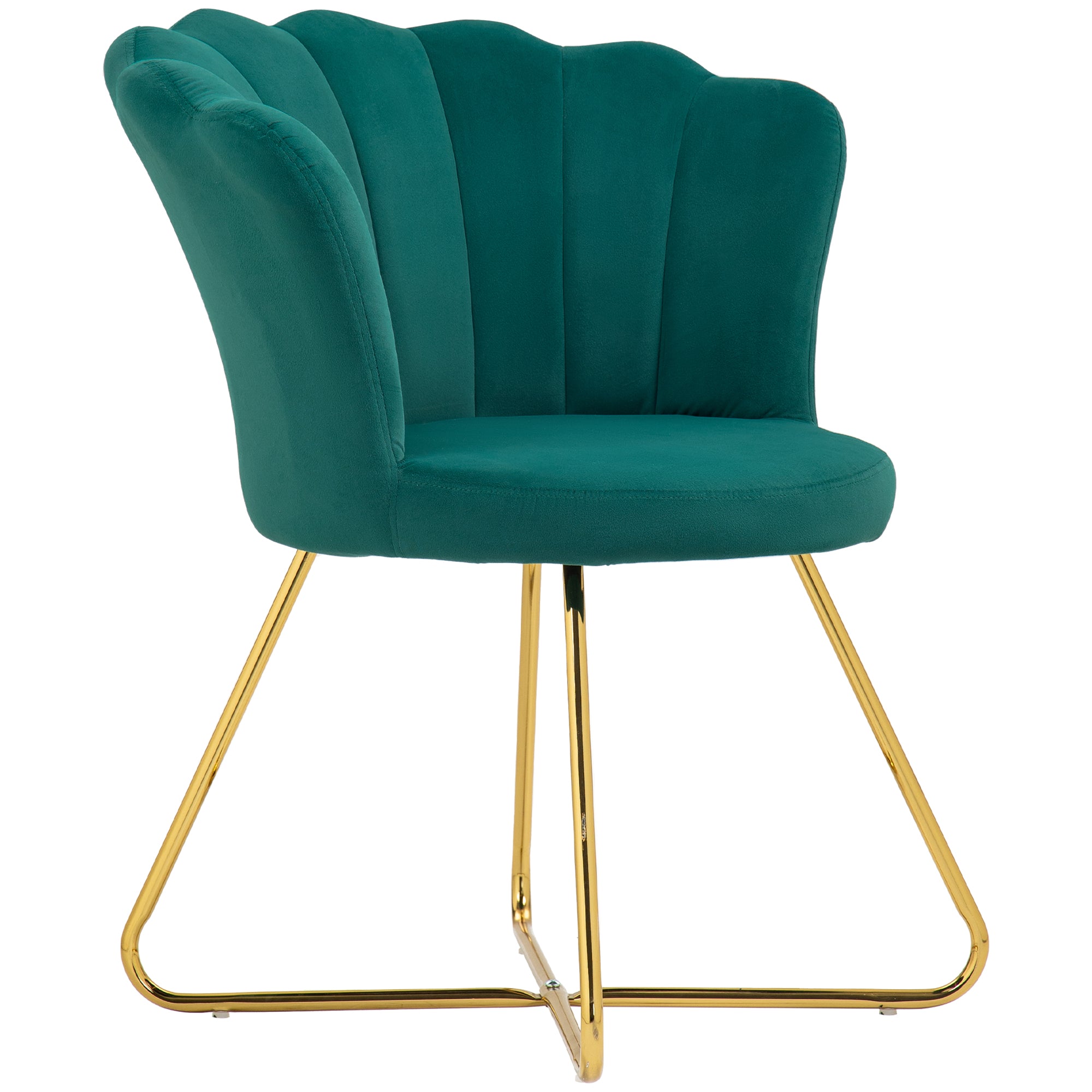 Shell Chair Velvet Dressing Chair Lounge Chair with Steel Legs for Living Room and Bedroom 69 x 64 x 80 cm Dark Green