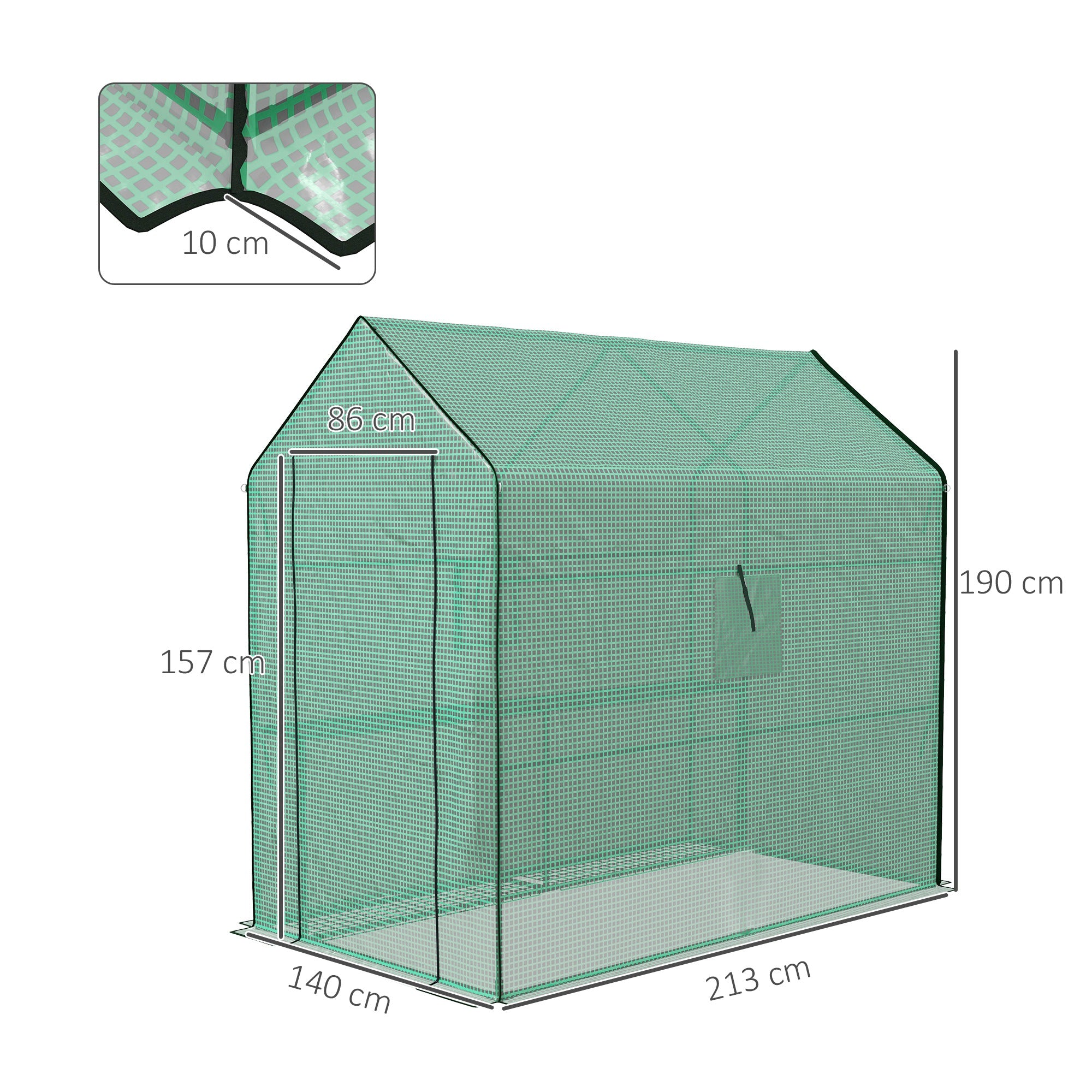 Replacement Greenhouse Cover with UV Protection, Side Window, Replacement Cover with Roll-Up Door, PE Cover for Tunnel Greenhouse, 140 x 213 x 190 cm, Green