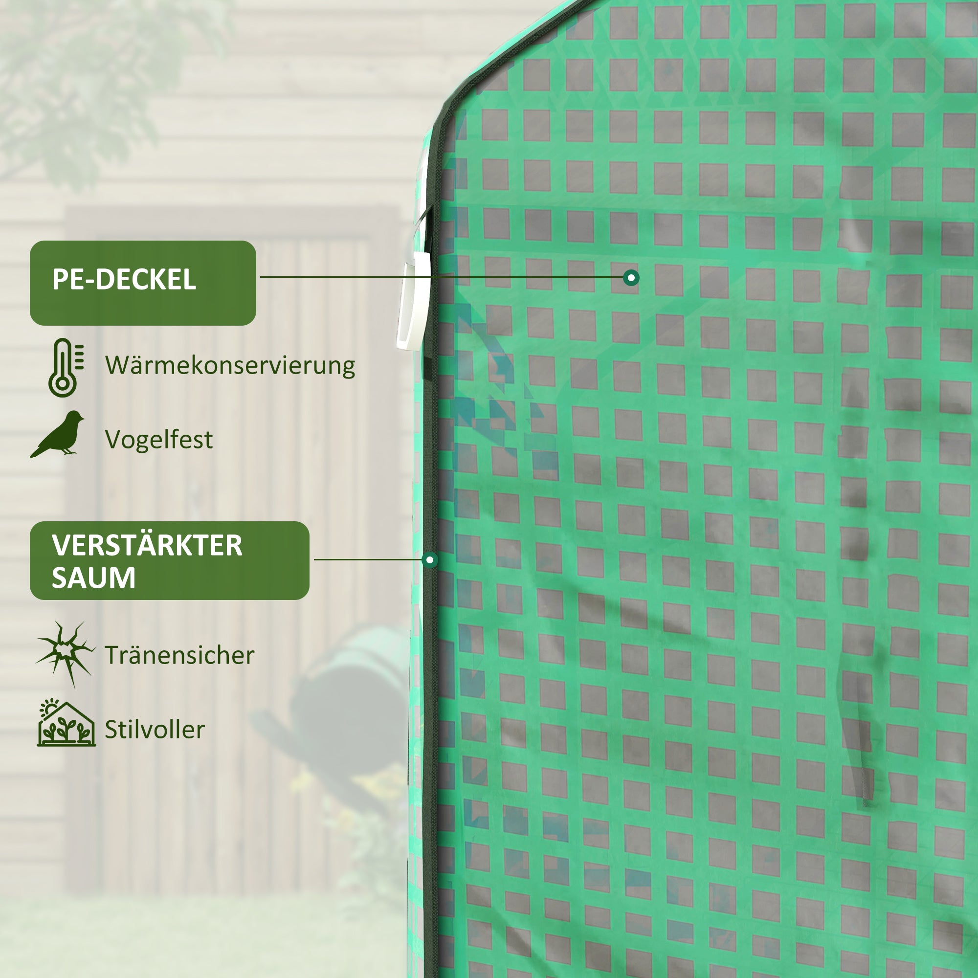 Replacement Greenhouse Cover with UV Protection, Side Window, Replacement Cover with Roll-Up Door, PE Cover for Tunnel Greenhouse, 140 x 213 x 190 cm, Green