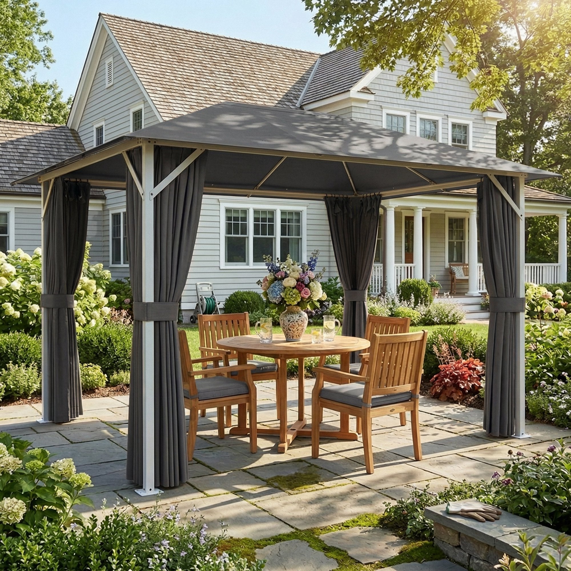 Gazebo approx. 4 x 3 m Waterproof, Sturdy & Winter-Resistant Garden Pavilion with Mosquito Net, 4 Side Panels, Vent & Drain Holes, UV50+ Party Tent — Dark Gray