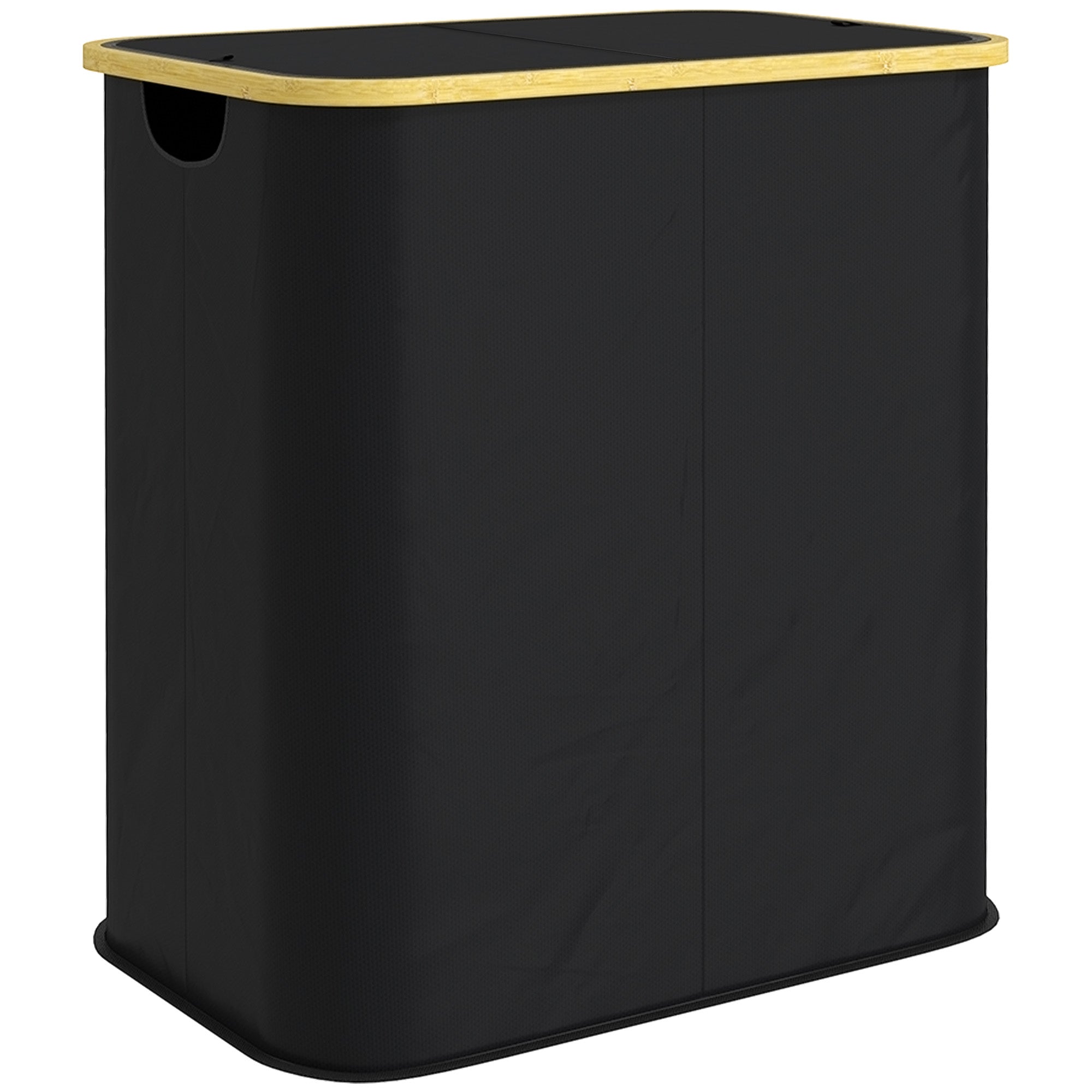Double Folding Laundry Basket 80 L Dirty Laundry Hamper with Lid, Grooved Handles, Laundry Bin for Bathroom, Bedroom, Laundry Room, Black