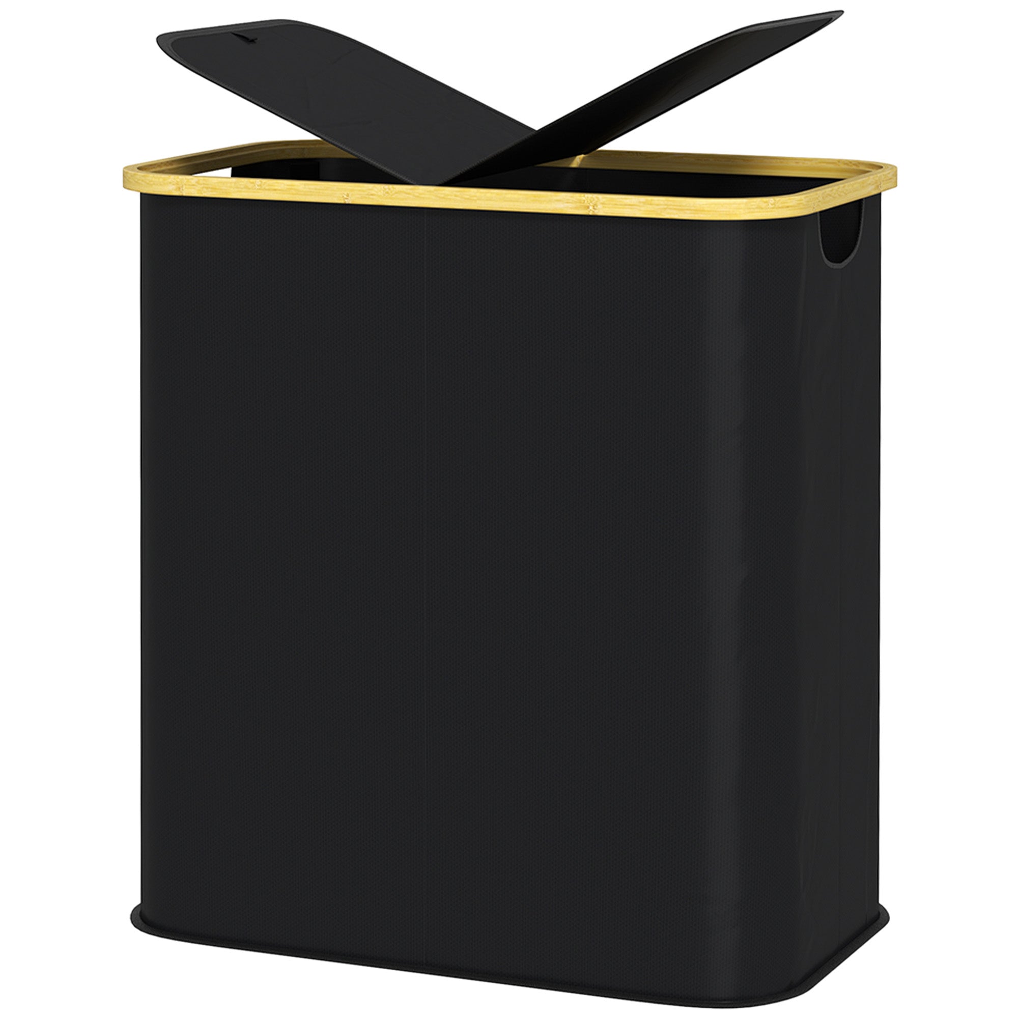 Double Folding Laundry Basket 80 L Dirty Laundry Hamper with Lid, Grooved Handles, Laundry Bin for Bathroom, Bedroom, Laundry Room, Black