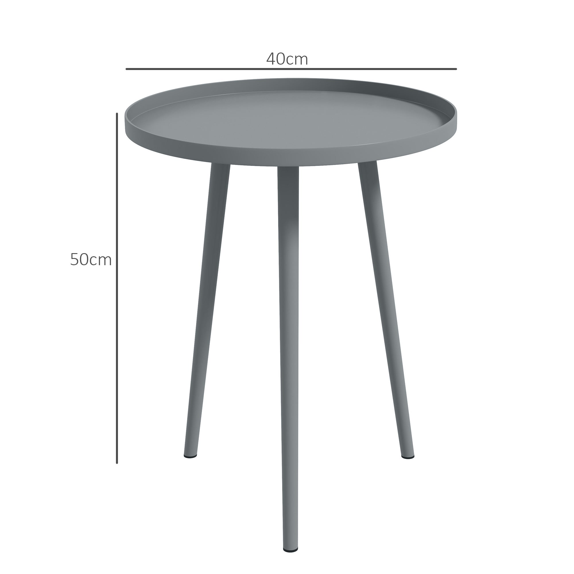 Round Garden Coffee Table, Outdoor Side Table with Rounded Steel Edge, dim. Ø40 x 50H cm gray