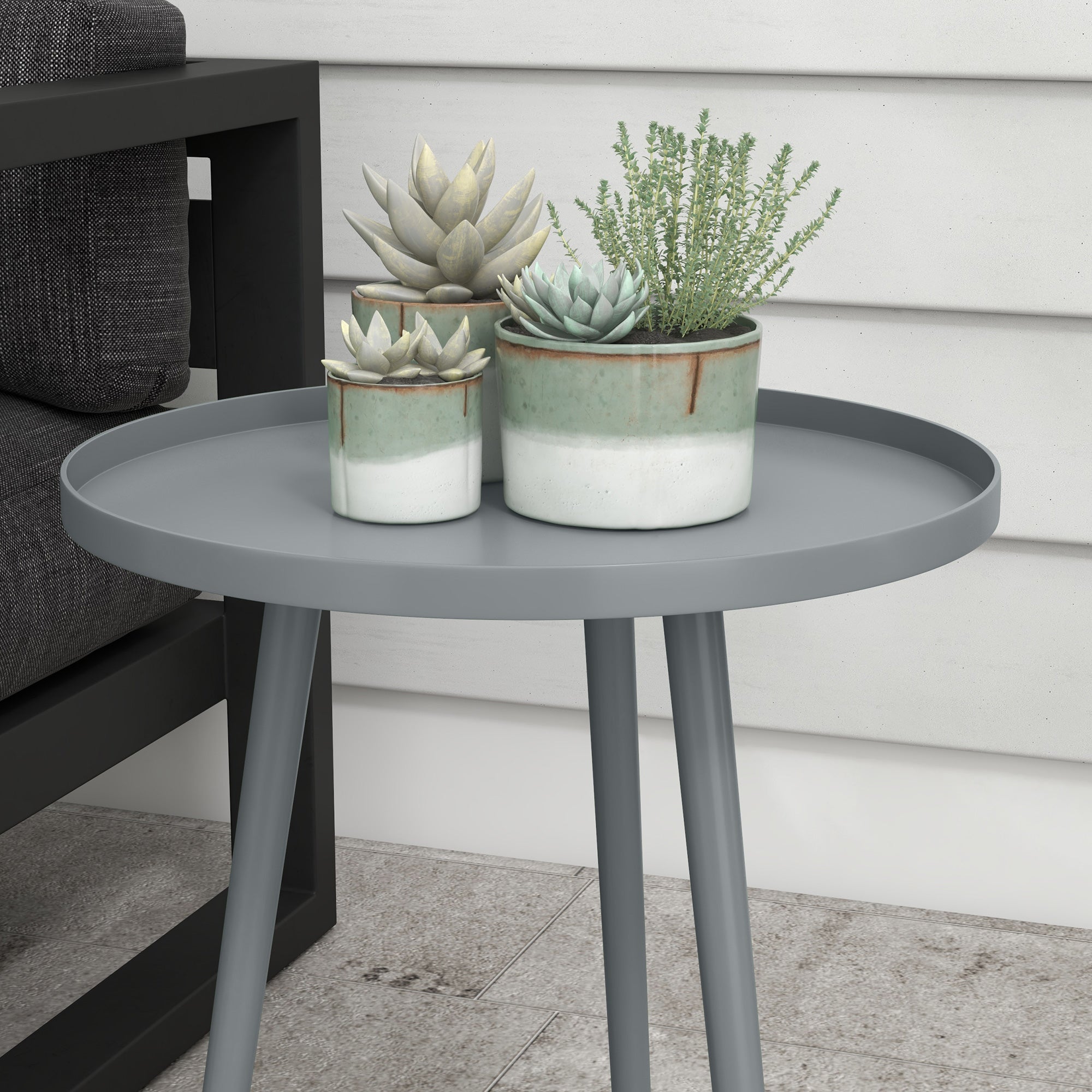 Round Garden Coffee Table, Outdoor Side Table with Rounded Steel Edge, dim. Ø40 x 50H cm gray