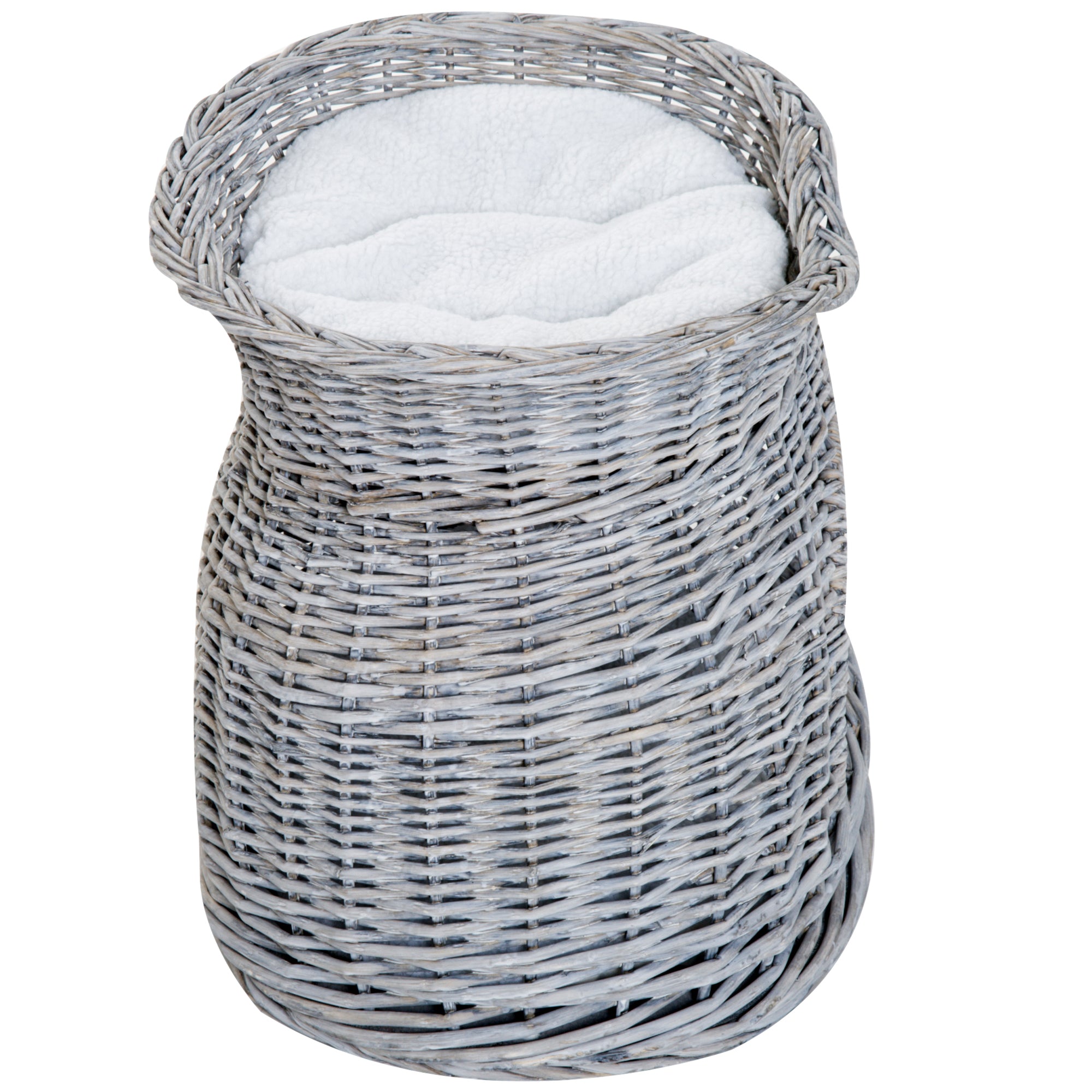 Rattan Wicker Cat Basket with 2 Soft Cushions Cat House Pet Bed made of Water Hyacinth for Living Room Gray 56 x 37 x 40 cm