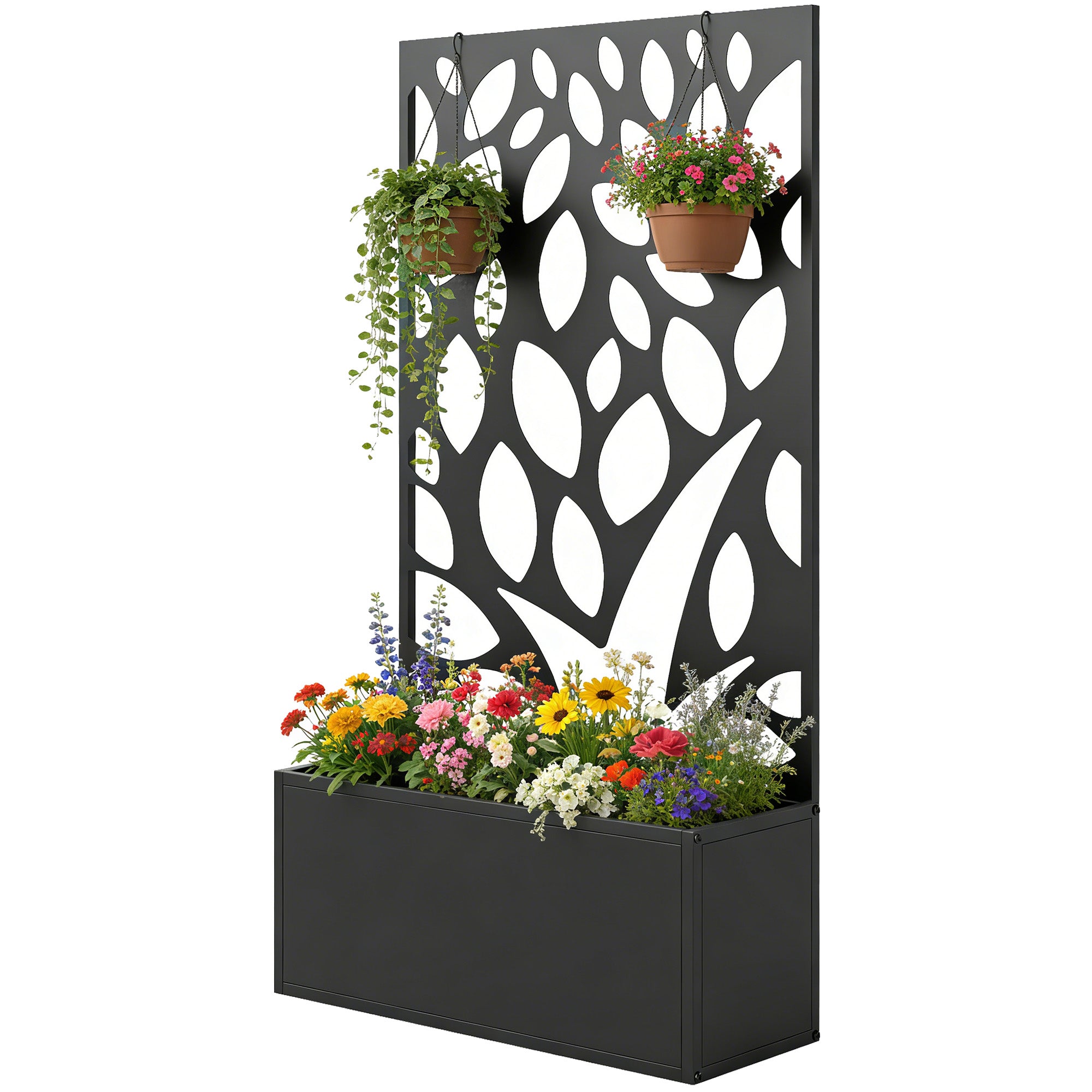 Elevated Metal Planter with Privacy Panel & Trellis, 61 x 23 x 113 cm (24 x 9.1 x 44.5 in)