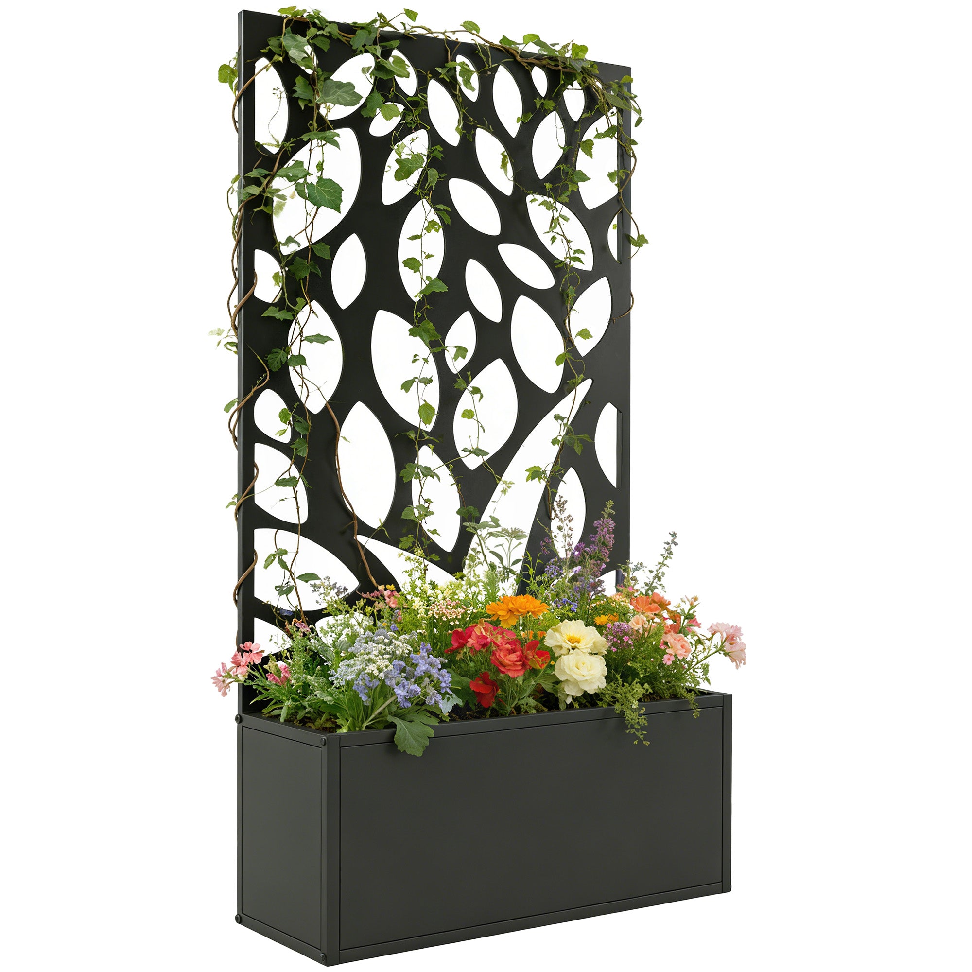 Elevated Metal Planter with Privacy Panel & Trellis, 61 x 23 x 113 cm (24 x 9.1 x 44.5 in)