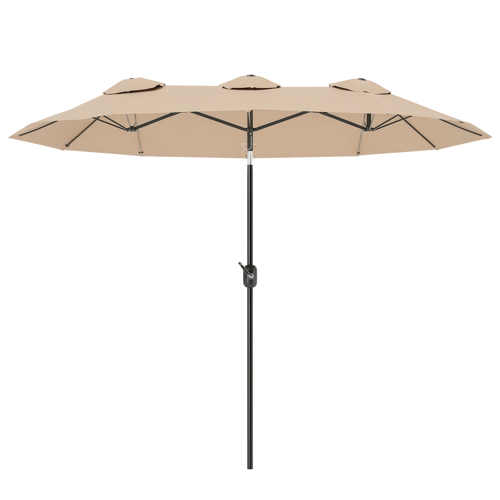 Double Tilt Garden Umbrella with 45° Tilt, Crank, and 3 Air Vents, Steel and Polyester Outdoor Umbrella, 295x152x222 cm, Coffee