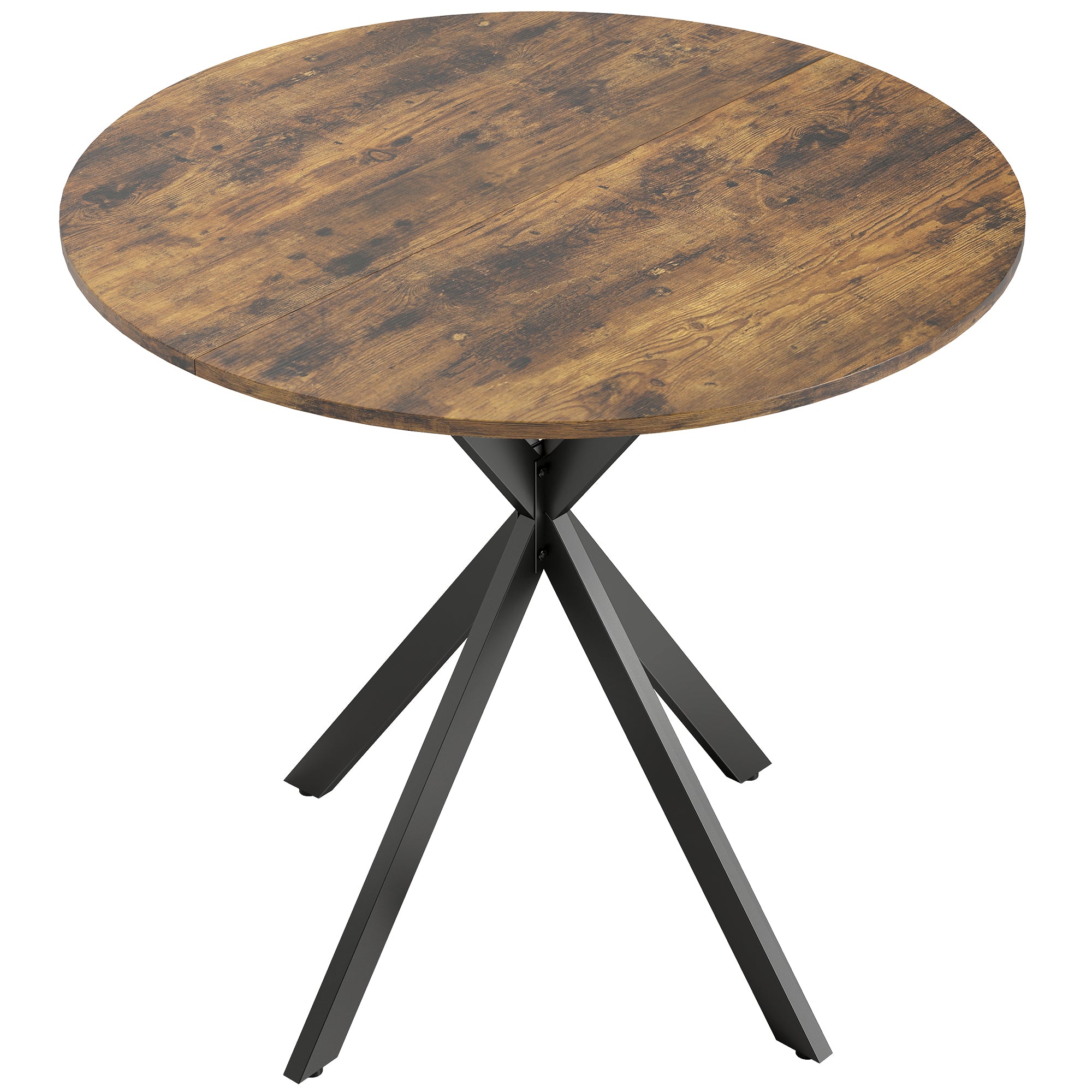 Round Dining Table (31.5 in Ø) Industrial Style with Steel Legs — Kitchen, Dining, Home Office, Rustic Brown