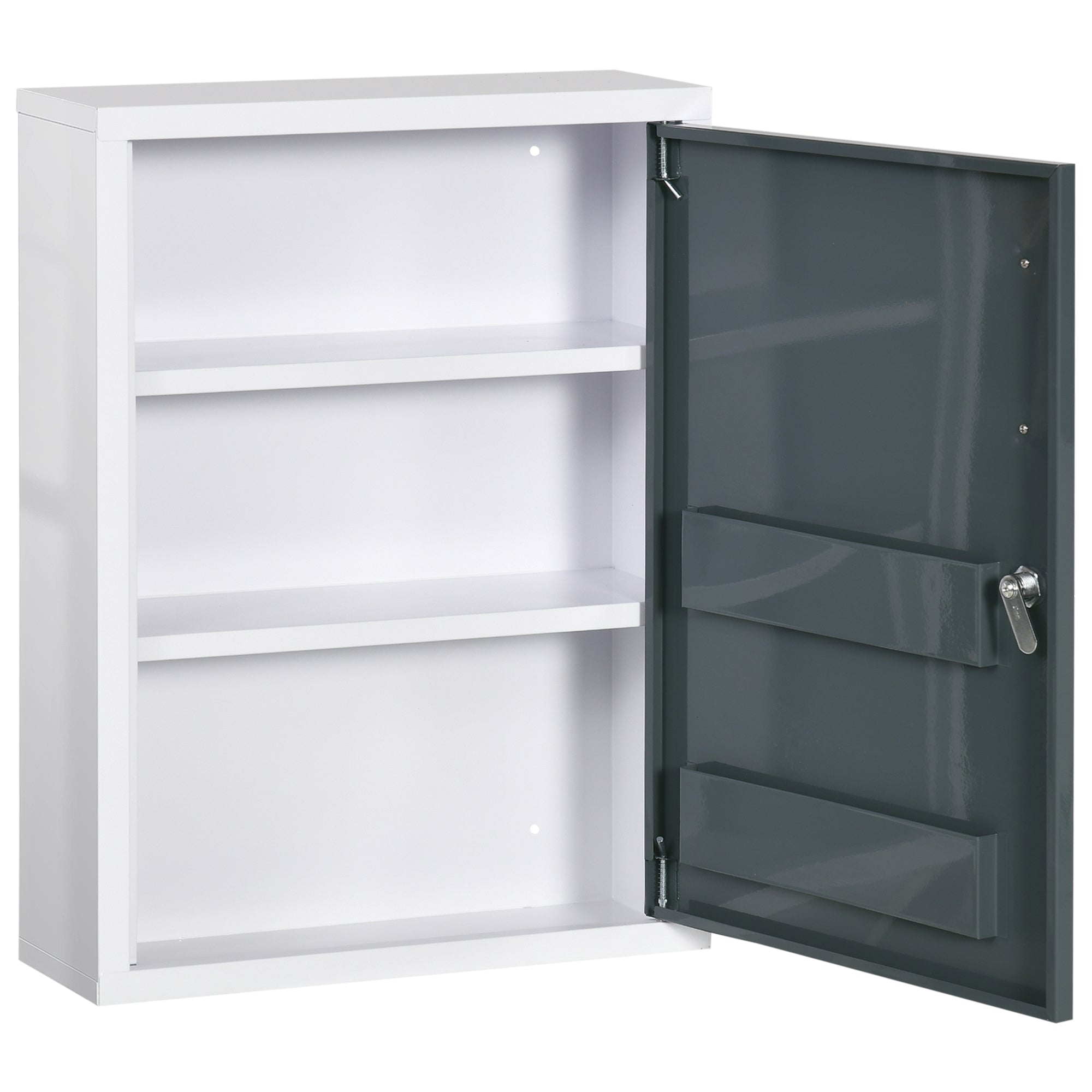 Wall-mounted Medicine Cabinet Medicine Cabinet with 2 Shelves 3 Levels Lockable Door 2 Keys Steel 40 x 15 x 53.5 cm White and Gray