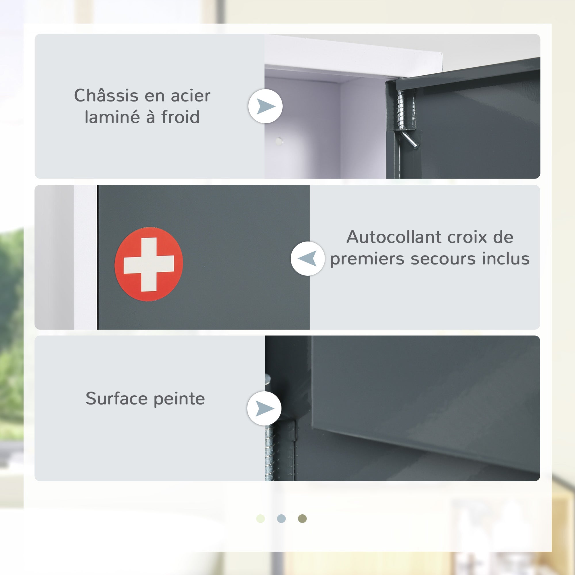 Wall-mounted Medicine Cabinet Medicine Cabinet with 2 Shelves 3 Levels Lockable Door 2 Keys Steel 40 x 15 x 53.5 cm White and Gray