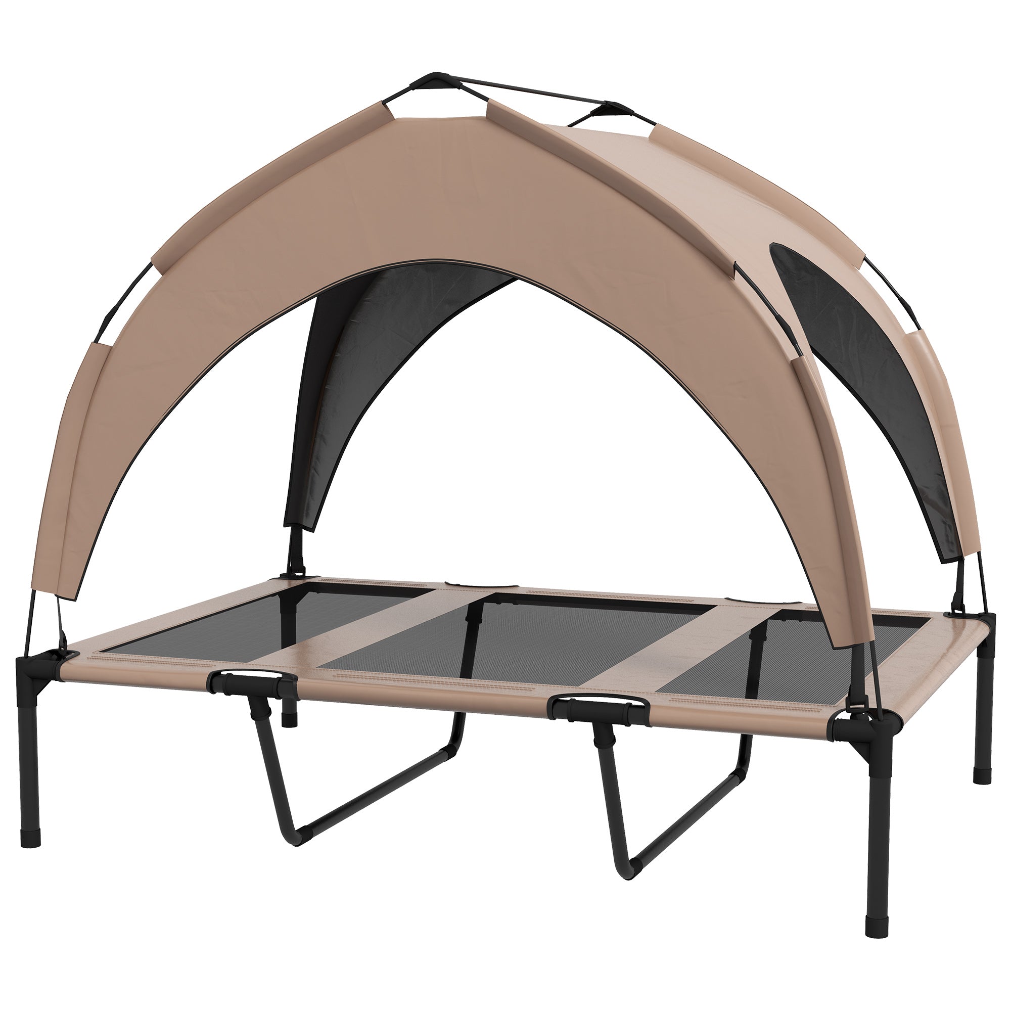 Elevated Dog Bed with Canopy Large Dog Bed with Steel Frame and Carrying Bag for Indoor and Outdoor 106x76x94 cm Brown