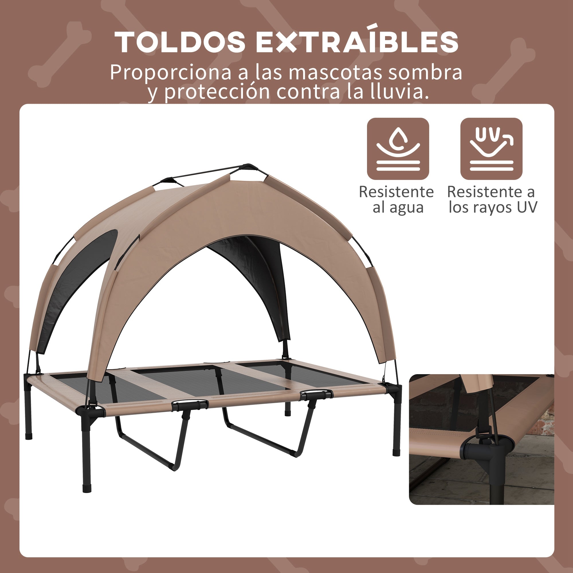 Elevated Dog Bed with Canopy Large Dog Bed with Steel Frame and Carrying Bag for Indoor and Outdoor 106x76x94 cm Brown