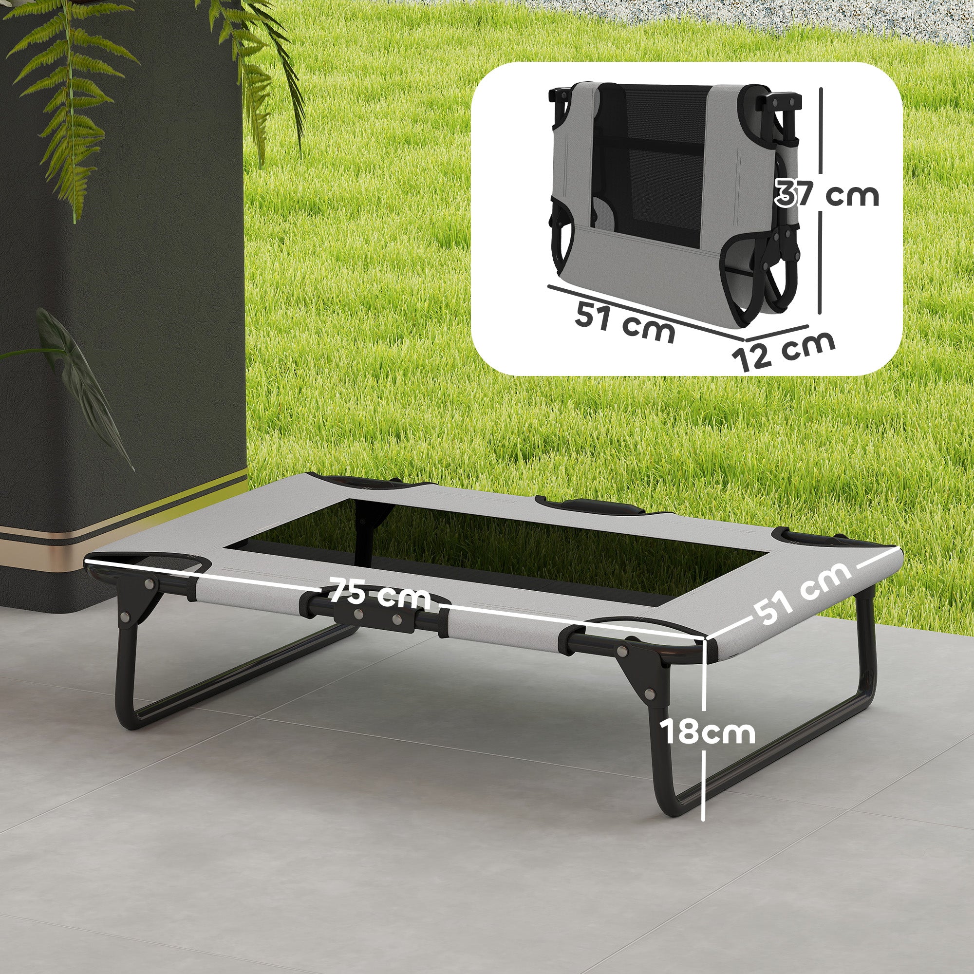 Elevated Foldable Dog Bed Pet Bed, Outdoor Dog Lounger with Mesh Design, Breathable, for Small and Medium Dogs Light Gray Oxford 75 x 51 x 18 cm