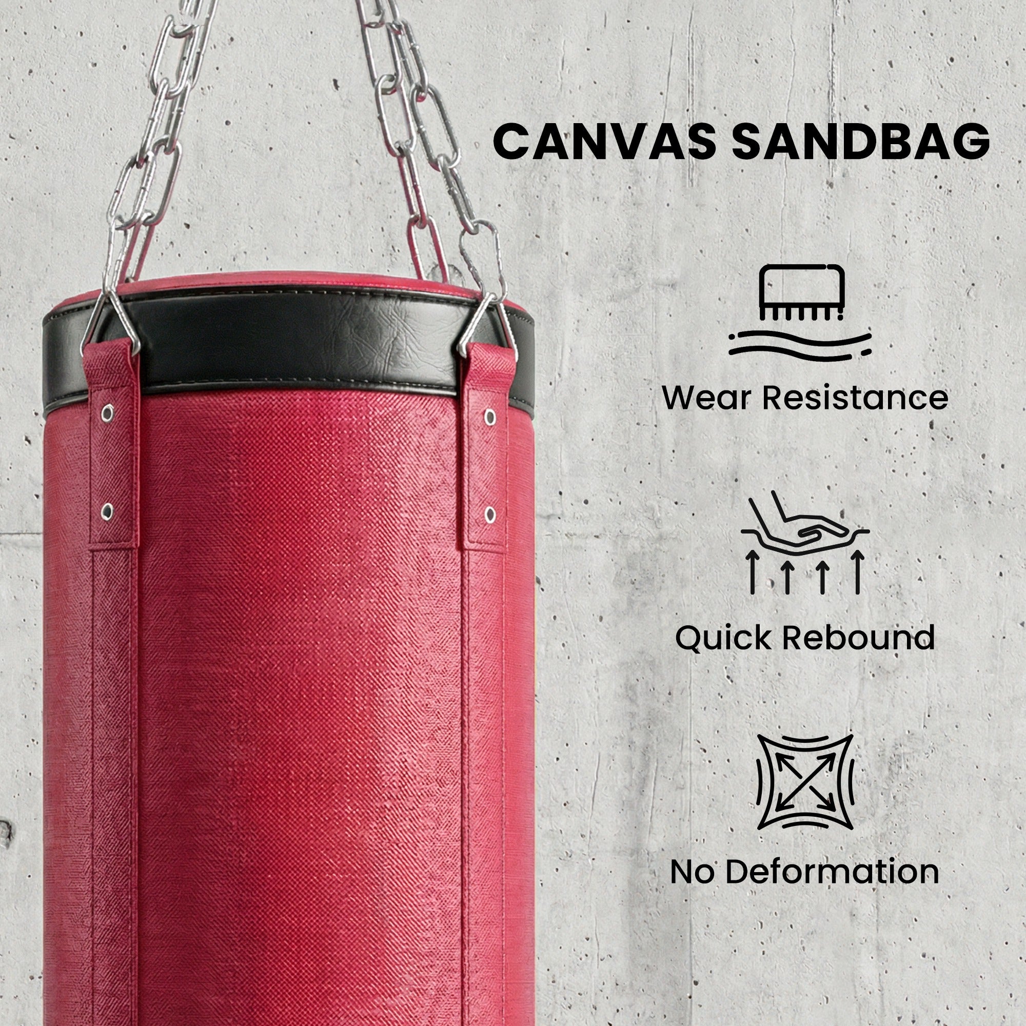 SPORTNOW Boxing Bag with Stand for Adults, Adjustable Height 185–231 cm (73–91 in), Triangular Base, Canvas Punching Bag, 1 in Weight Plate Posts, Home Gym Fitness Training, Red
