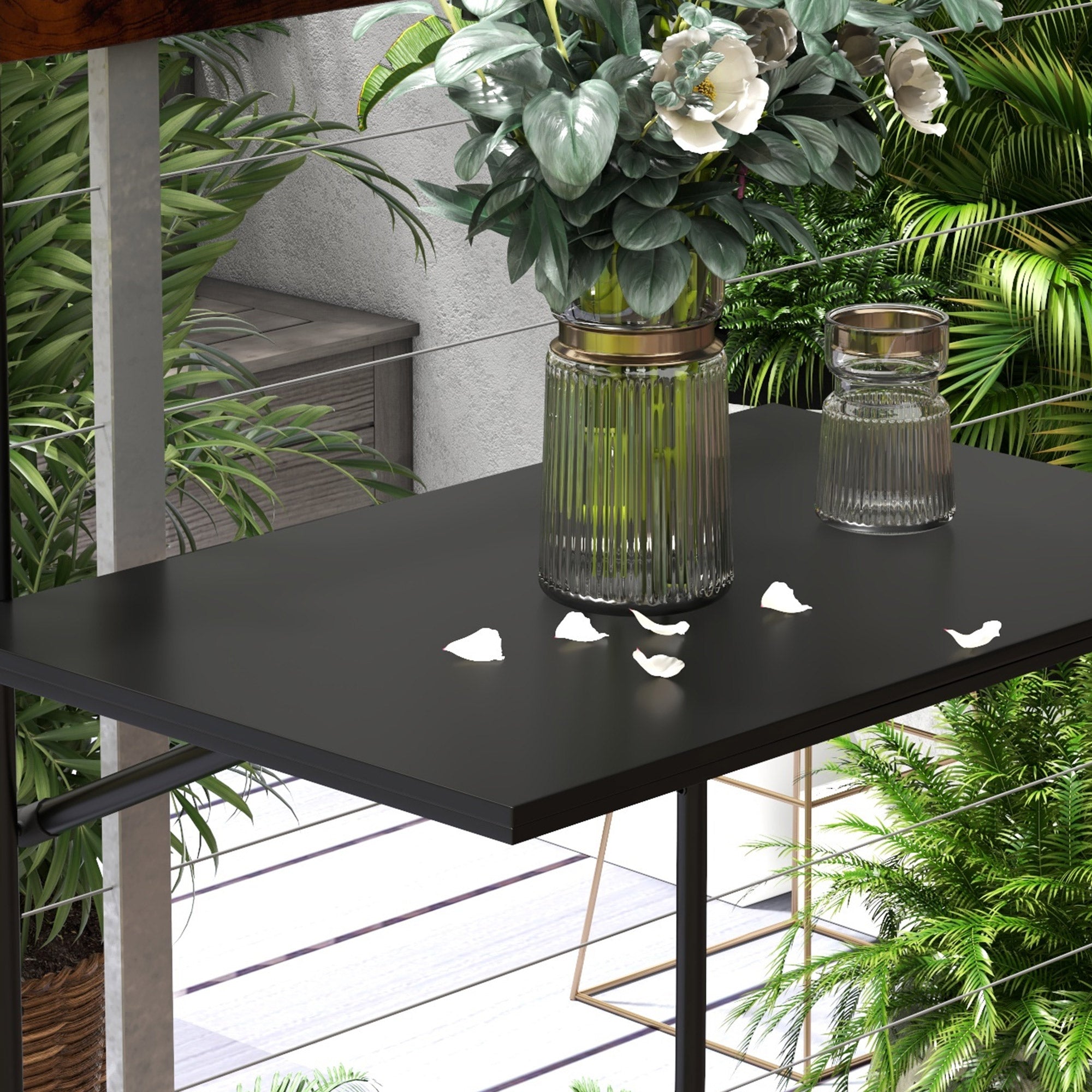 Hanging Balcony Table, Foldable Hanging Table, 3 Heights Adjustable Balcony Railing Table, Holds up to 15 kg, for Garden, Metal, 62 x 60 cm, Black