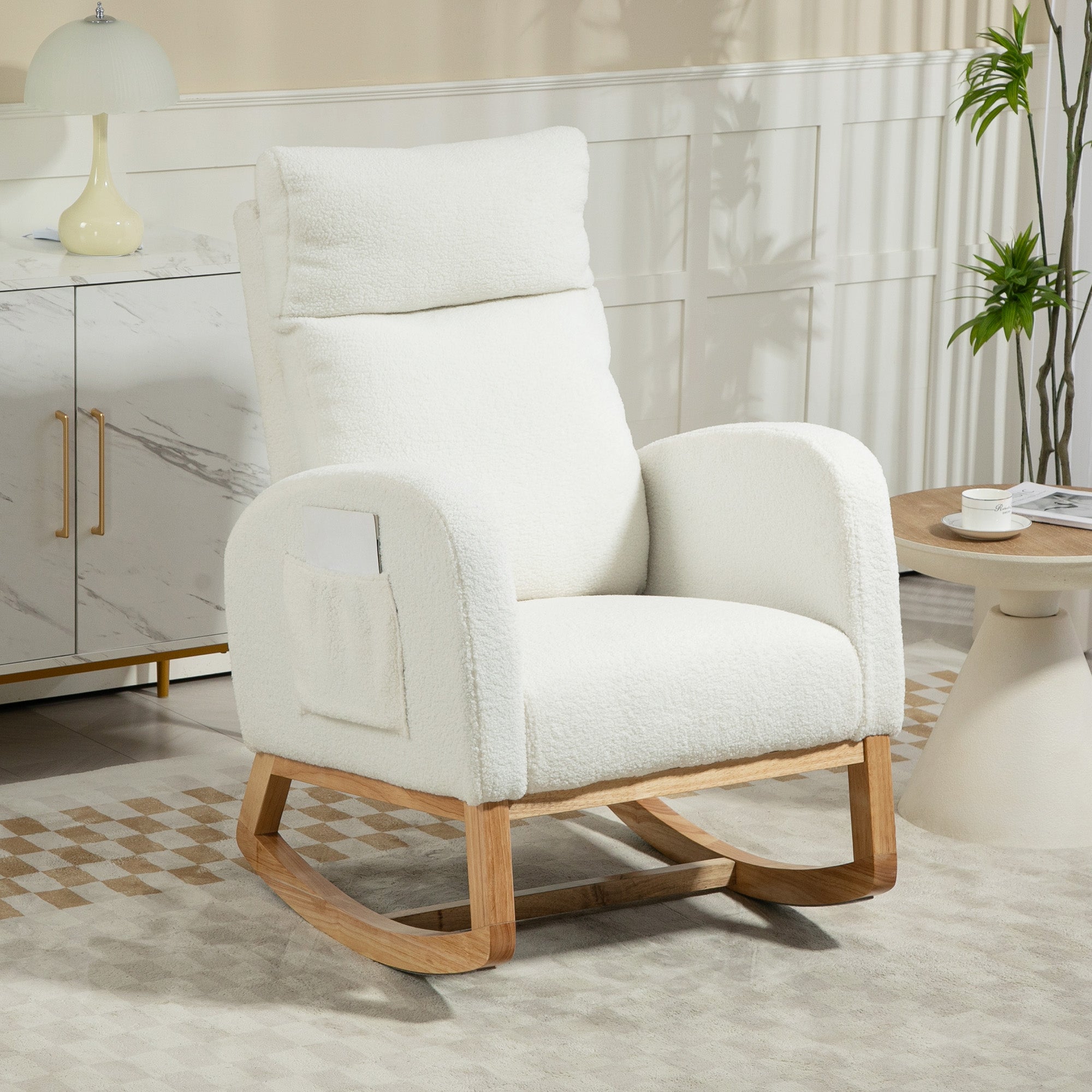 Rocking Chair, Rocking Chair, Armchair, Velvet-Look Nursing Chair, Rocking Chair up to 120 kg, for Bedroom, Living Room, Cream