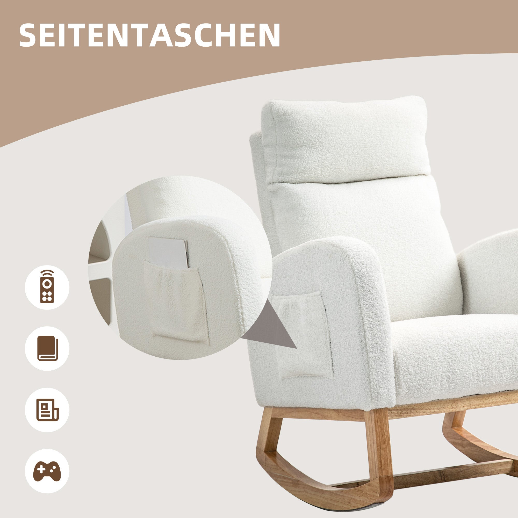 Rocking Chair, Rocking Chair, Armchair, Velvet-Look Nursing Chair, Rocking Chair up to 120 kg, for Bedroom, Living Room, Cream