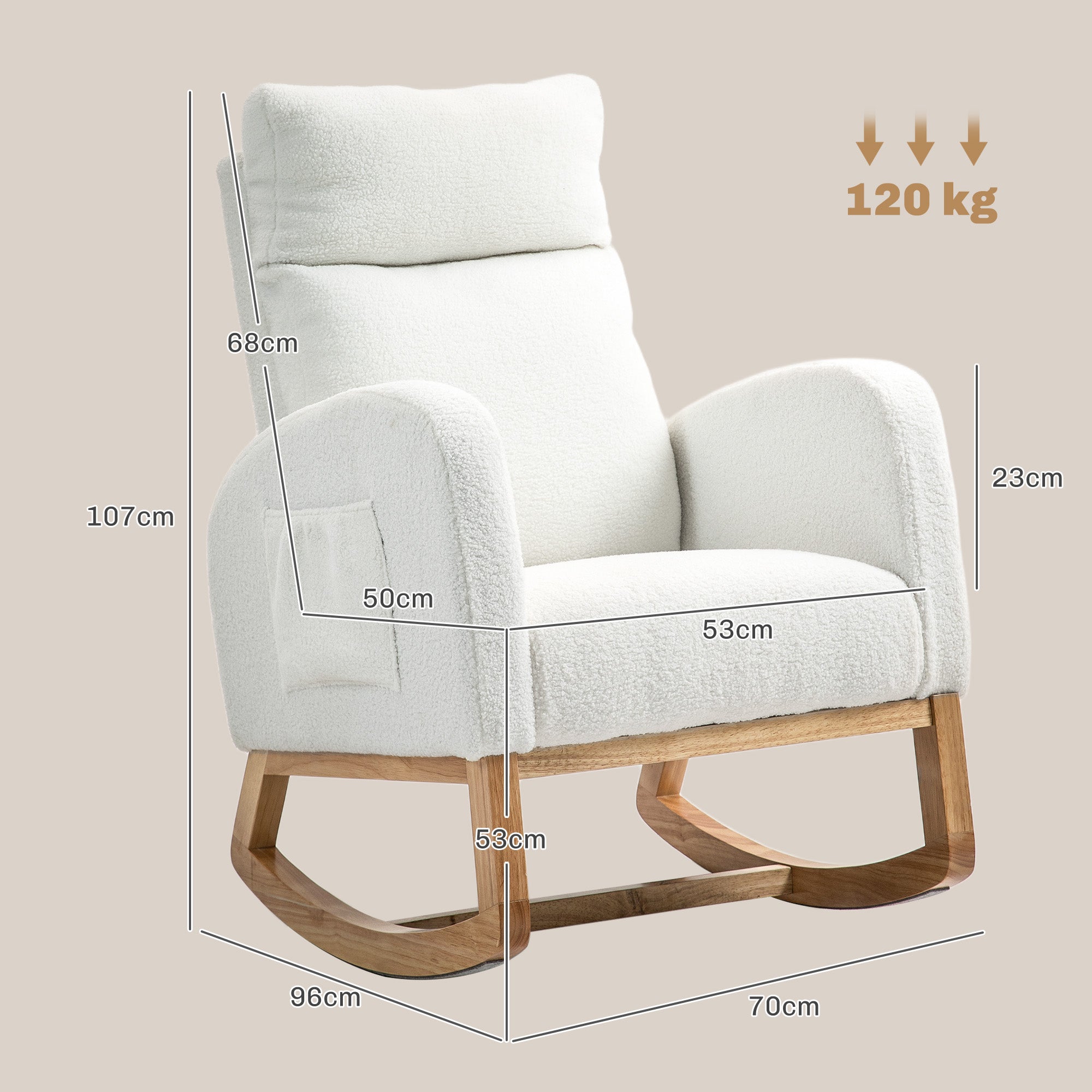 Rocking Chair, Rocking Chair, Armchair, Velvet-Look Nursing Chair, Rocking Chair up to 120 kg, for Bedroom, Living Room, Cream