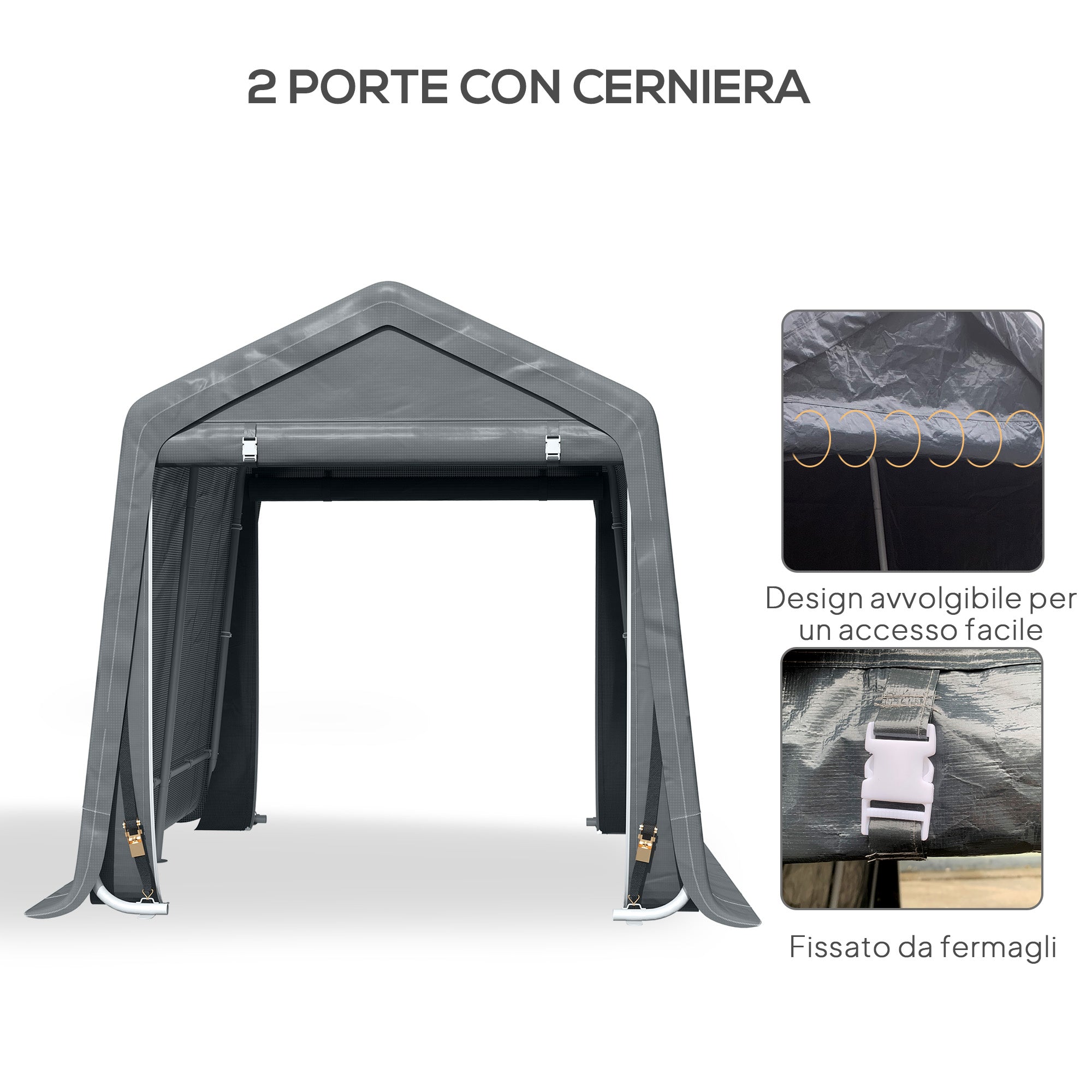 Outdoor Motorcycle Garage 2.4x2m, Garage Tent for Tools in Metal and PE Fabric, for Motorcycles and Bicycles, Dark Grey