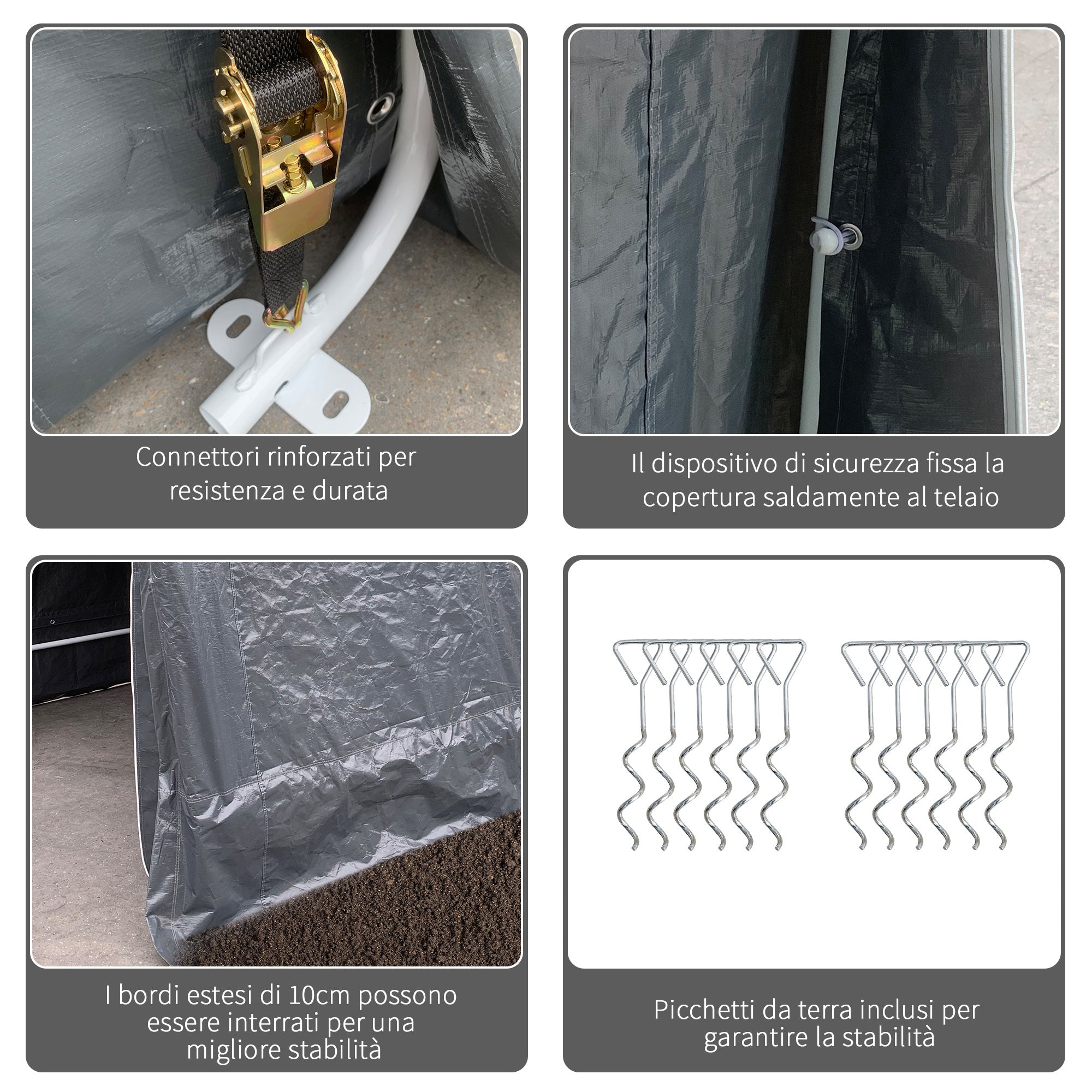 Outdoor Motorcycle Garage 2.4x2m, Garage Tent for Tools in Metal and PE Fabric, for Motorcycles and Bicycles, Dark Grey