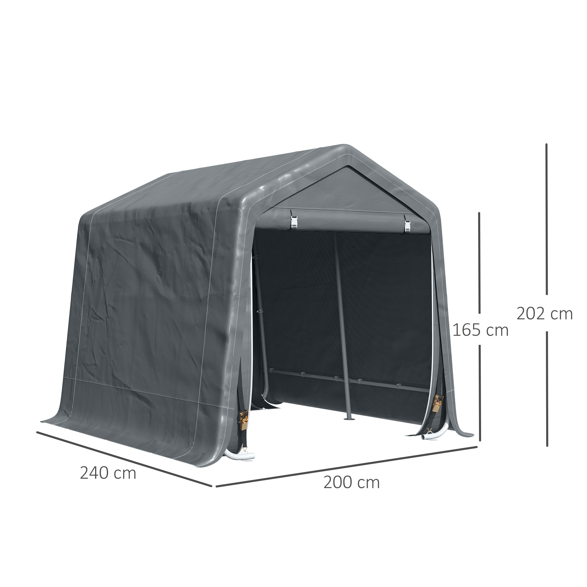 Outdoor Motorcycle Garage 2.4x2m, Garage Tent for Tools in Metal and PE Fabric, for Motorcycles and Bicycles, Dark Grey