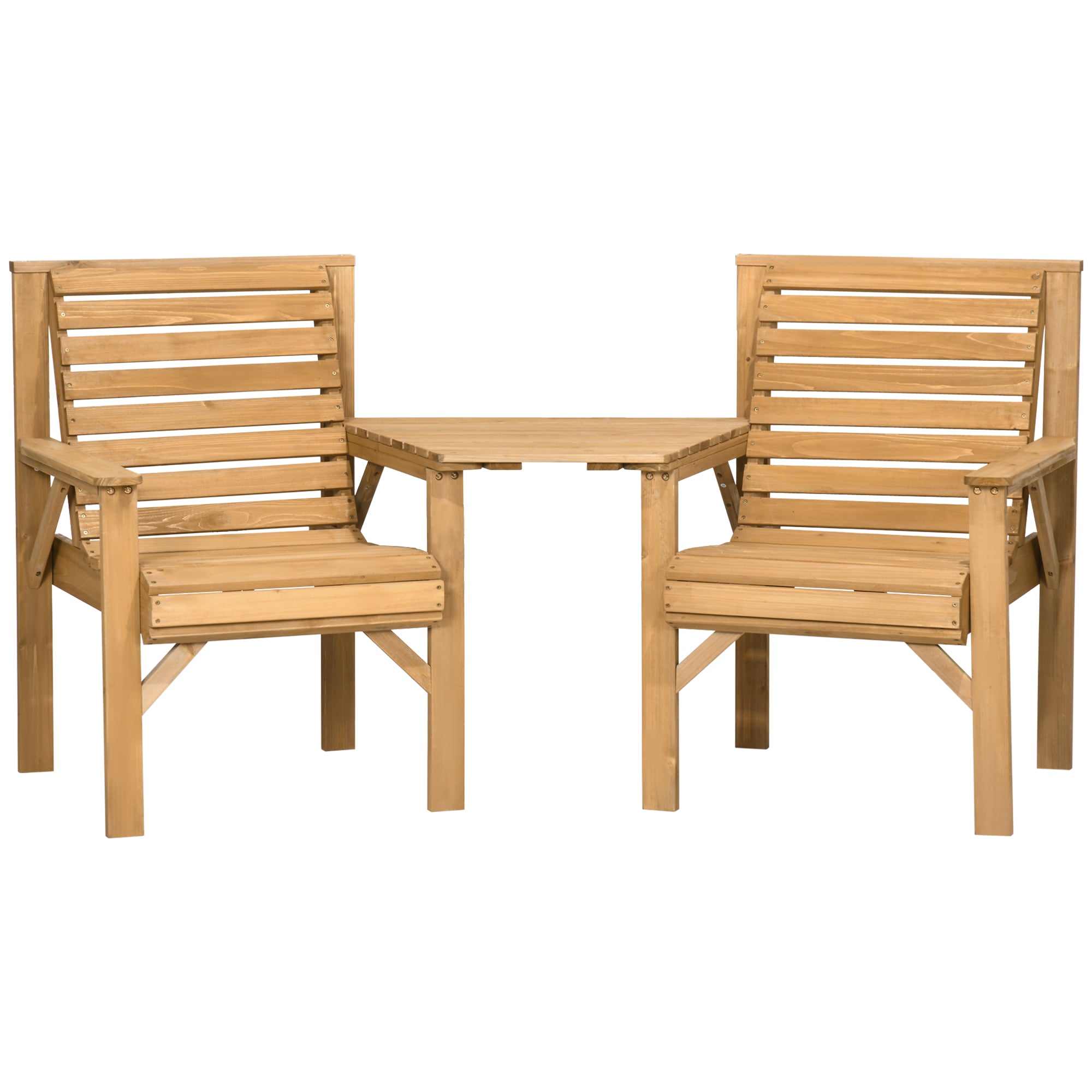 3-Piece Weatherproof Wooden Bistro Set – Slatted Design with Umbrella Hole, Brown (Pine)